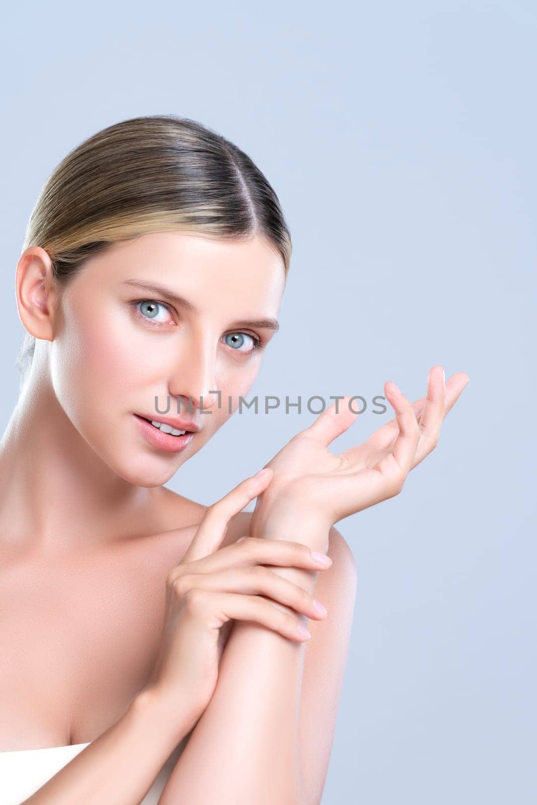 Alluring beautiful woman with perfect smooth and clean skin portrait. by biancoblue