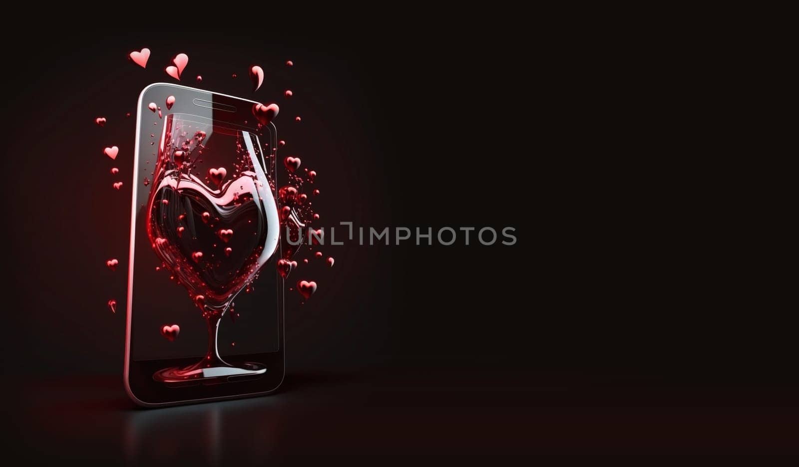 AI Generated banner with smartphone and glass of wine on black background by natali_brill
