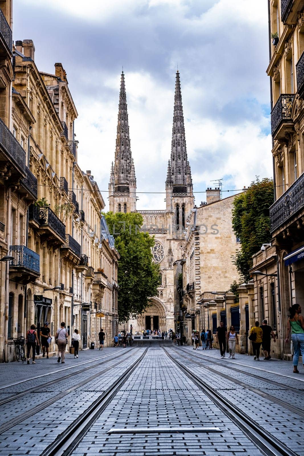 Bordeaux, France - 28 August 2022: Bordeaux Cathedral, Roman Catholic Saint Andrew church. Famous Bordeaux tourist sigthseen building.