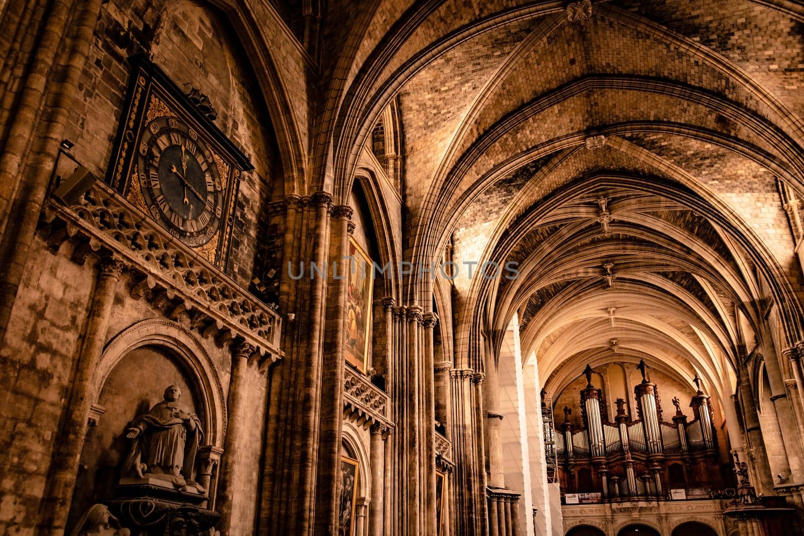 Bordeaux, France - 28 August 2022: Bordeaux Cathedral inside, Roman Catholic Saint Andrew church. Famous Bordeaux tourist sigthseen building.