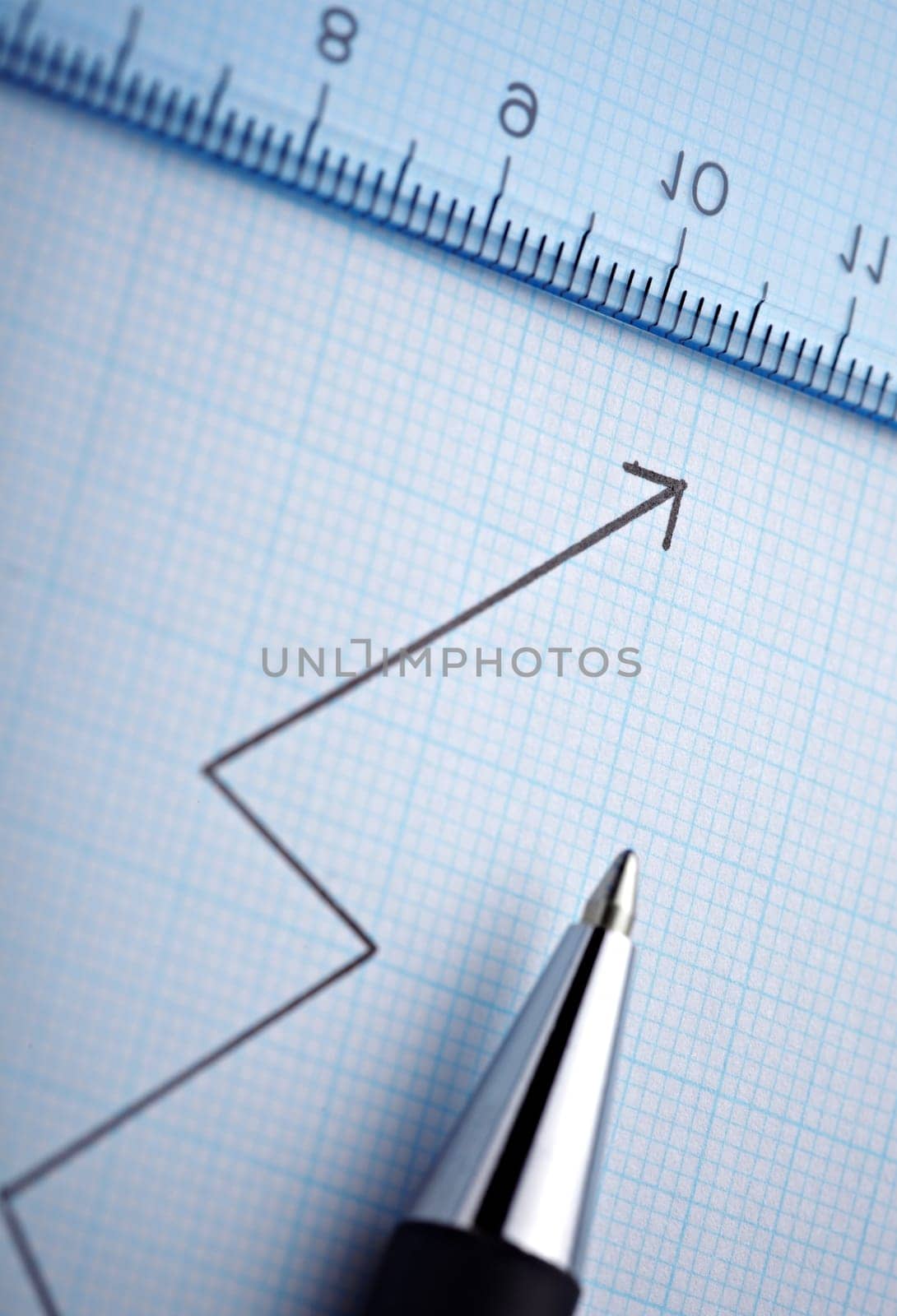 close up of a business finance graph, papers and pencil