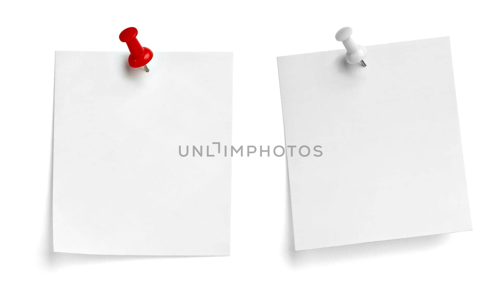 collection of various note paper with a push pin on white background