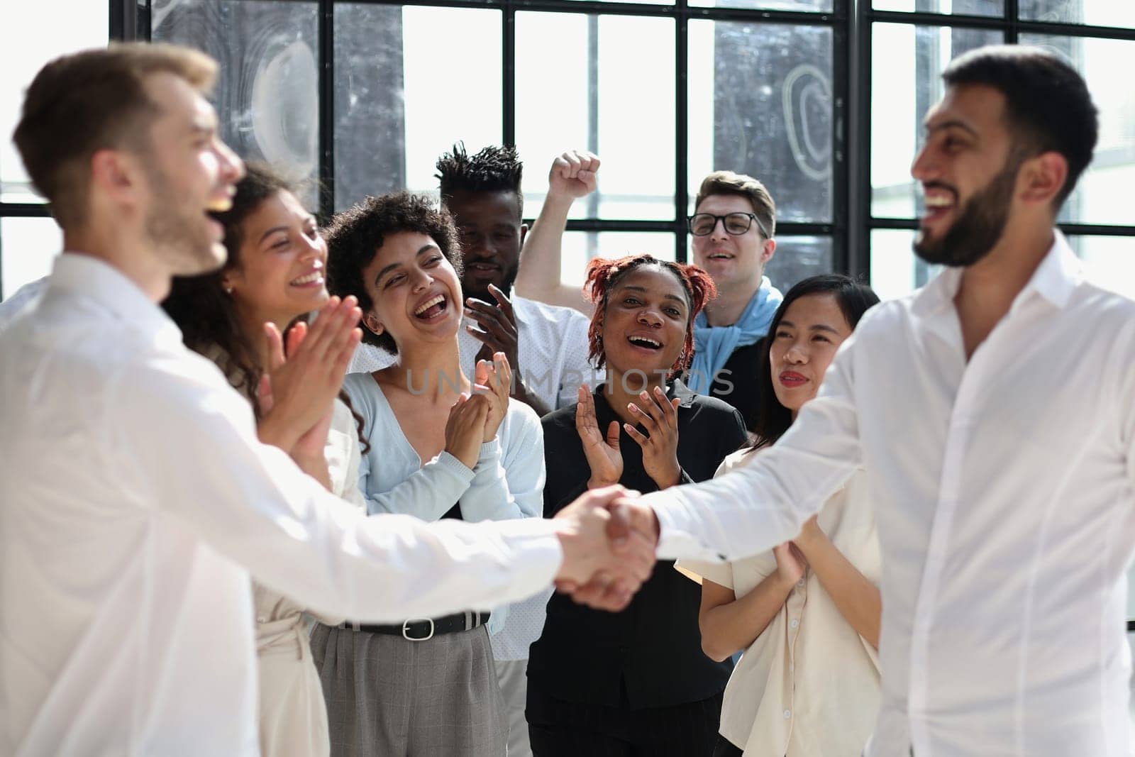 Business people shaking hands, finishing up a meeting
