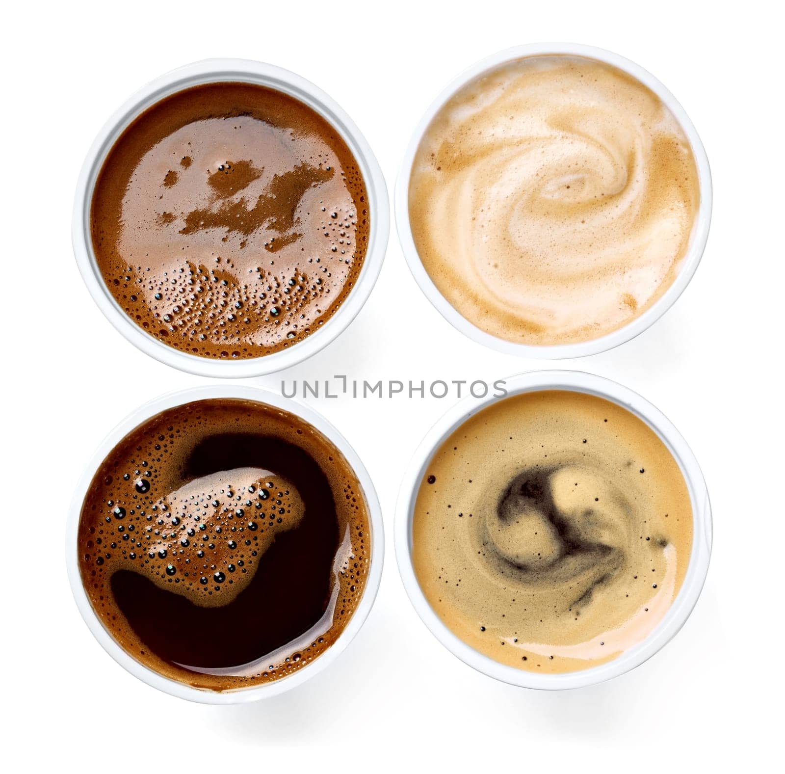 close up of a coffee in a cup on white background