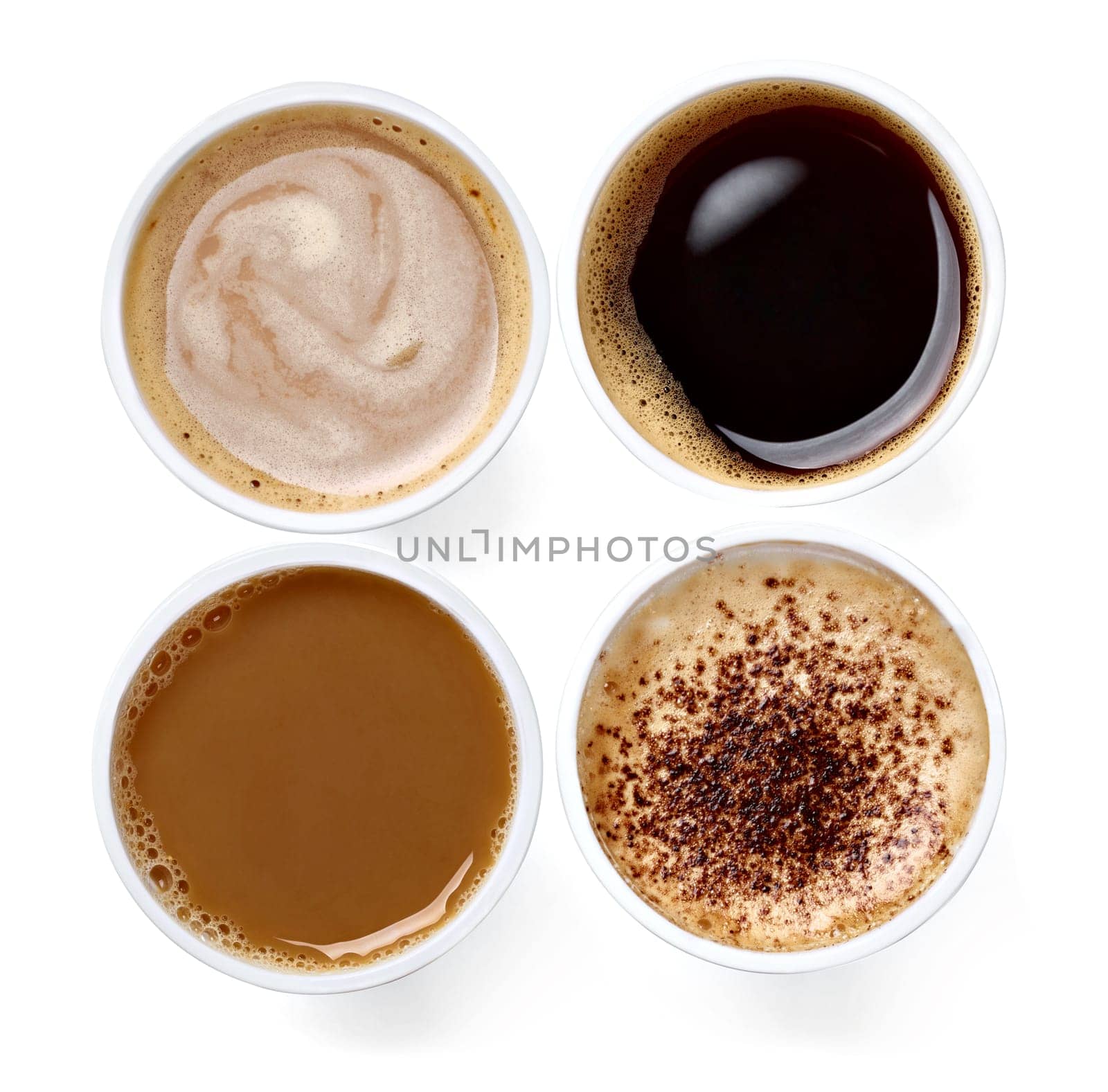 close up of a coffee in a cup on white background