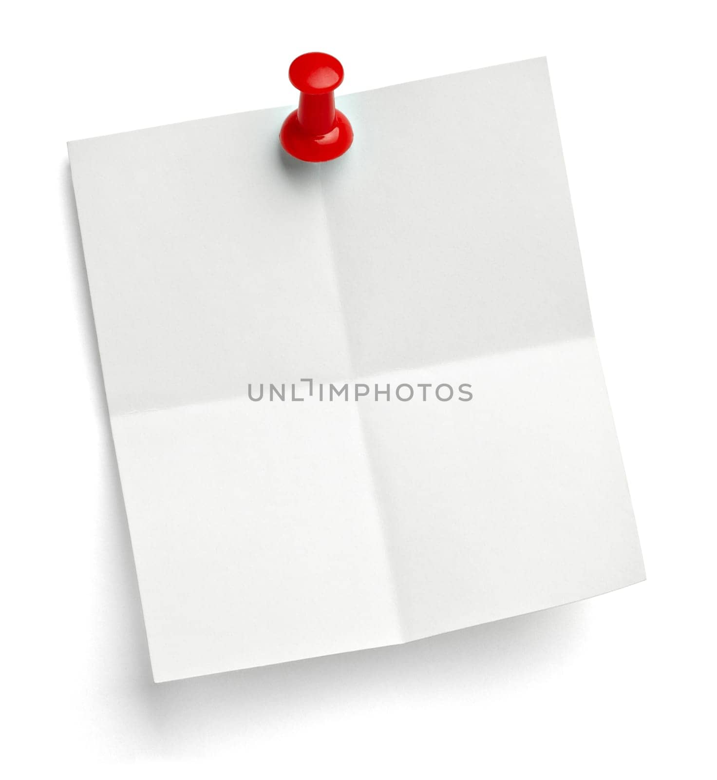 close up of a note paper with a push pin on white background