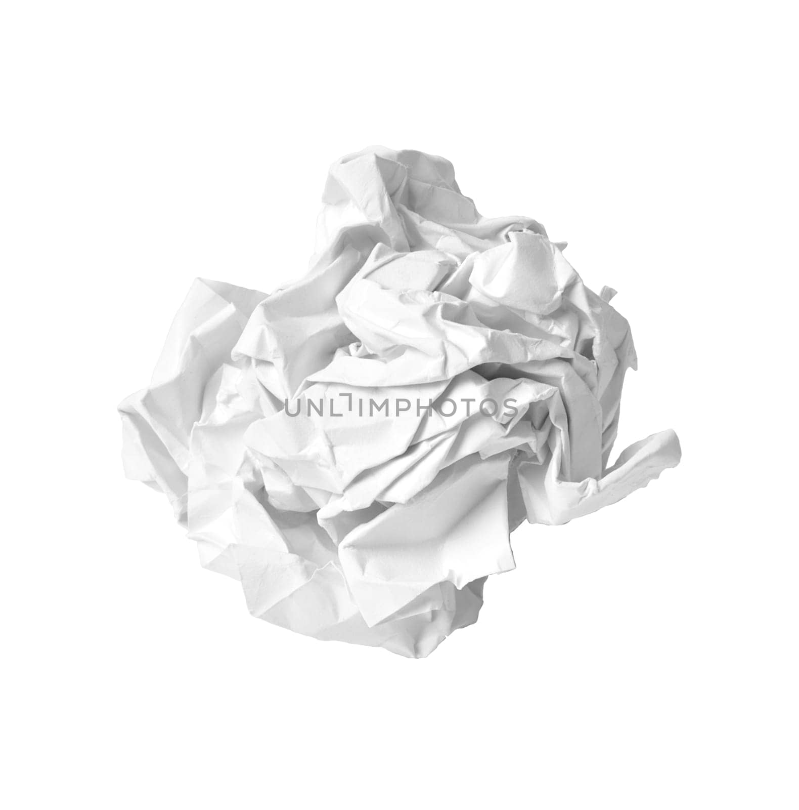 close up of a paper ball trash on white background