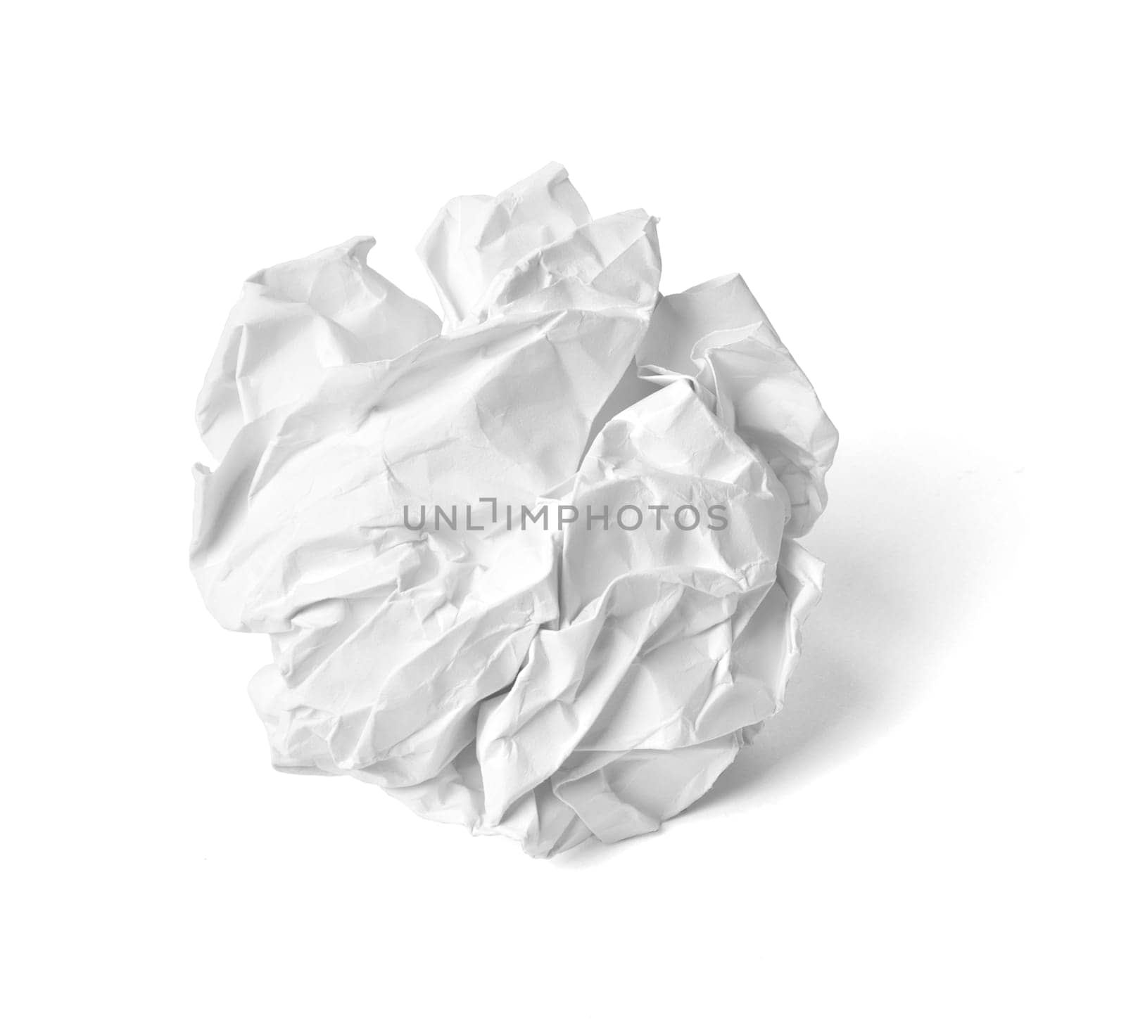 close up of a paper ball trash on white background