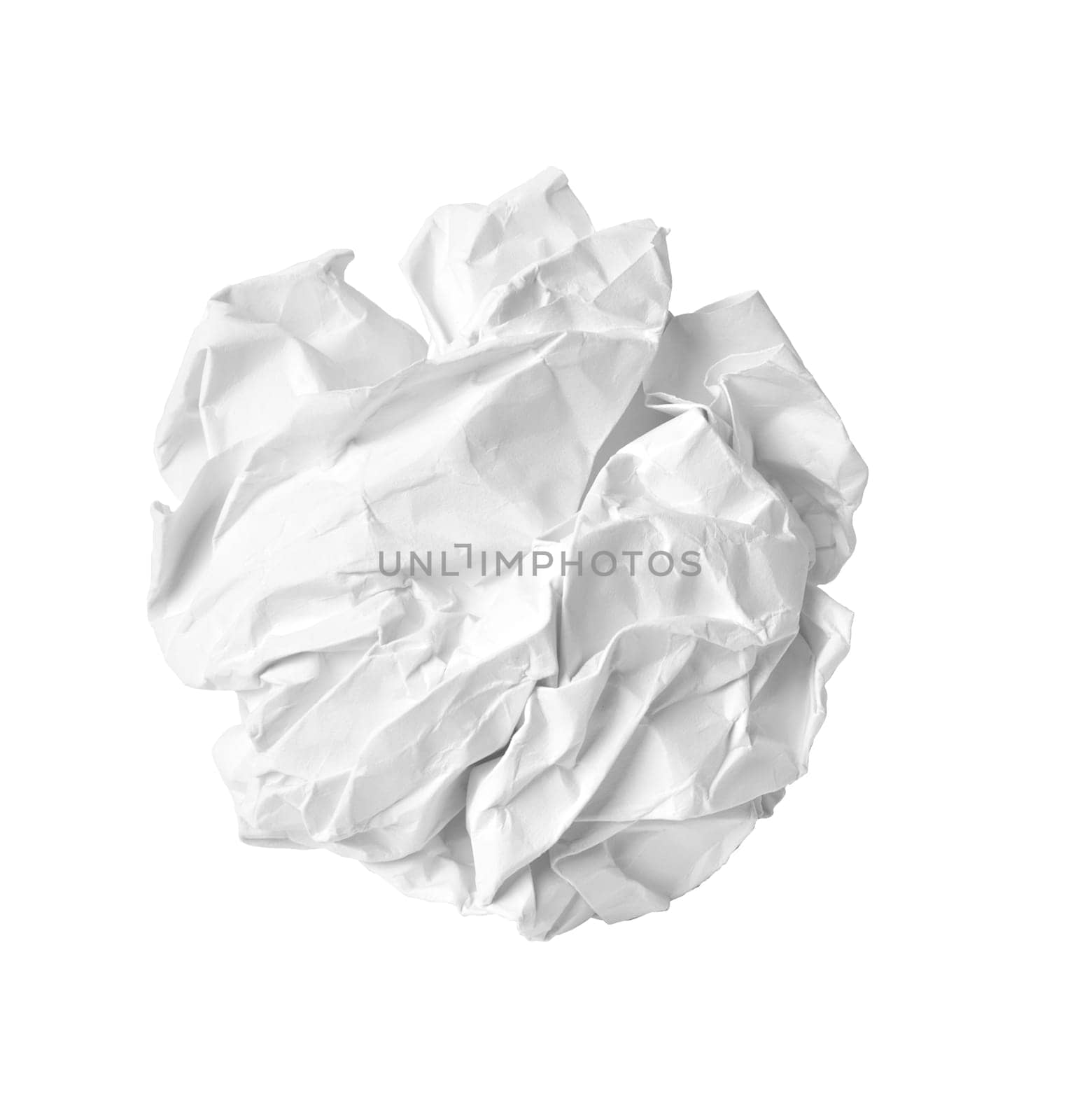 close up of a paper ball trash on white background