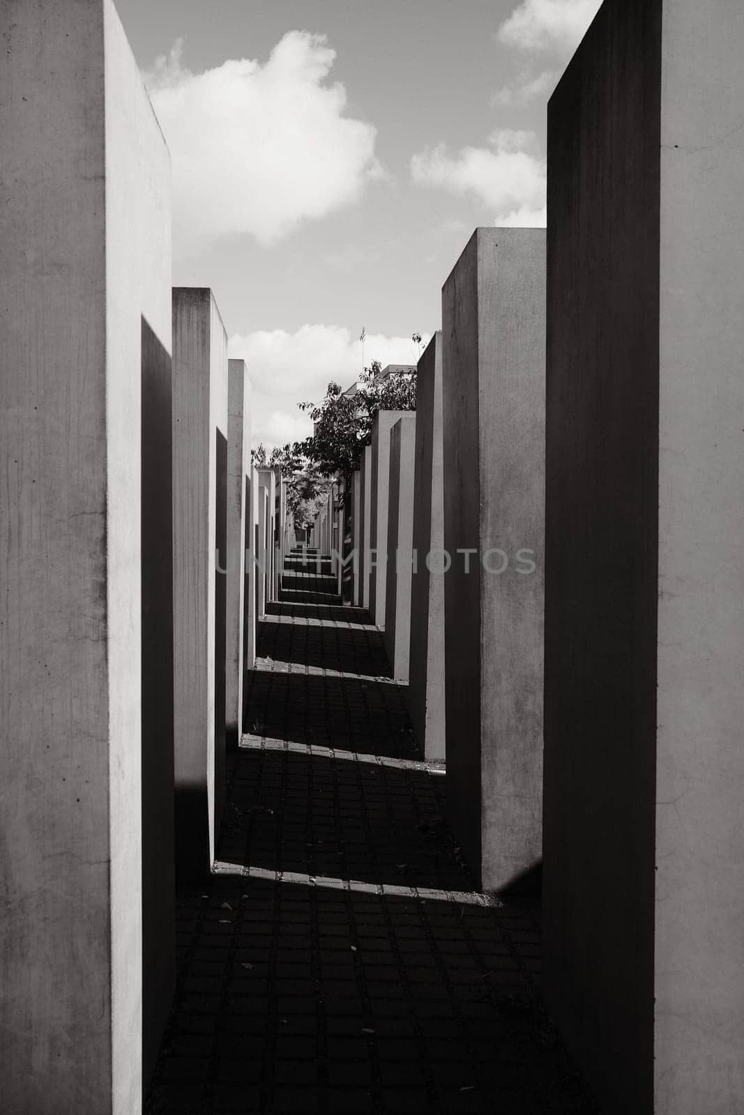 Greyscale shot of the Memorial to the Murdered Jews of Europe in Berlin, Germany