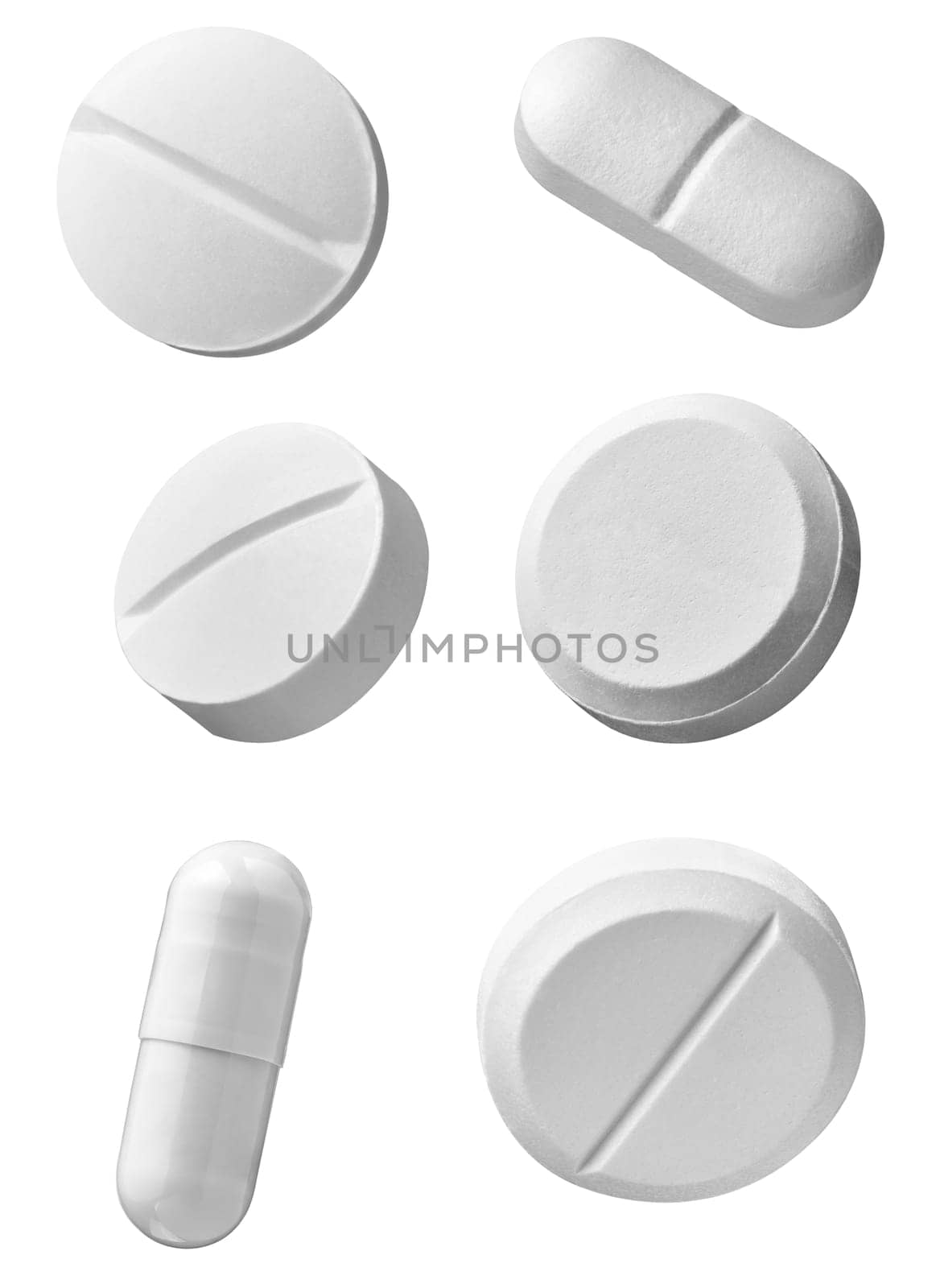 collection of various white pilsl on white background