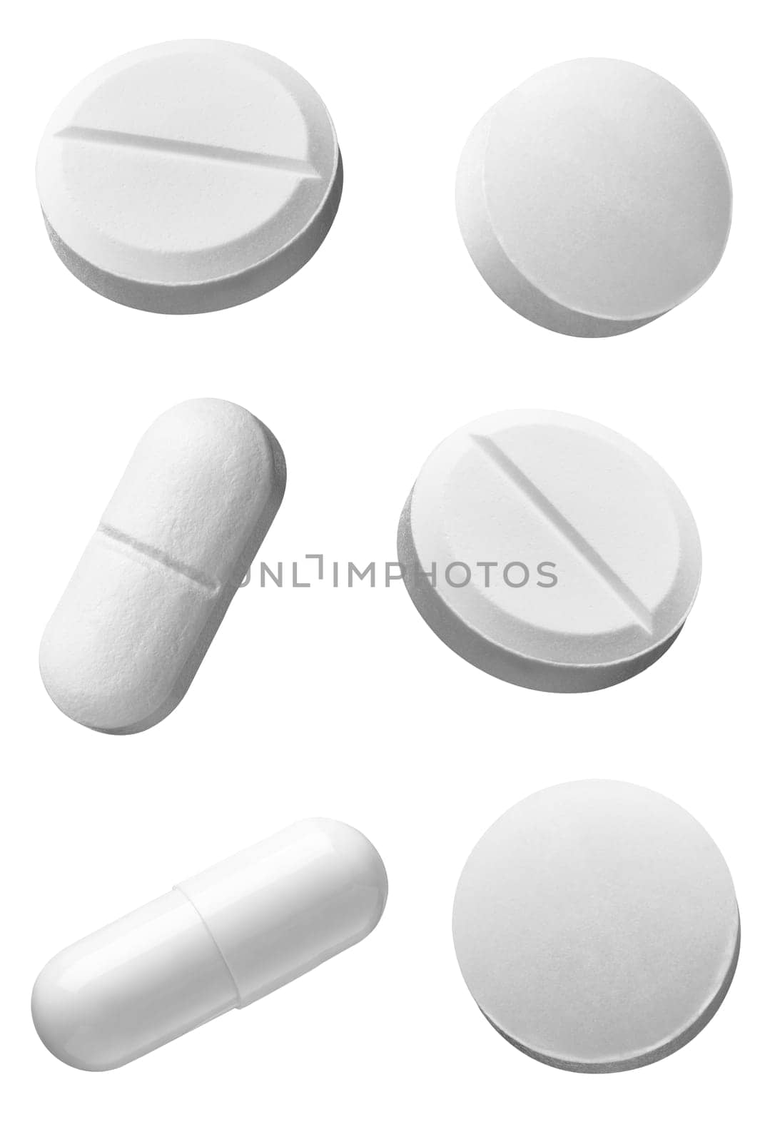 collection of various white pilsl on white background