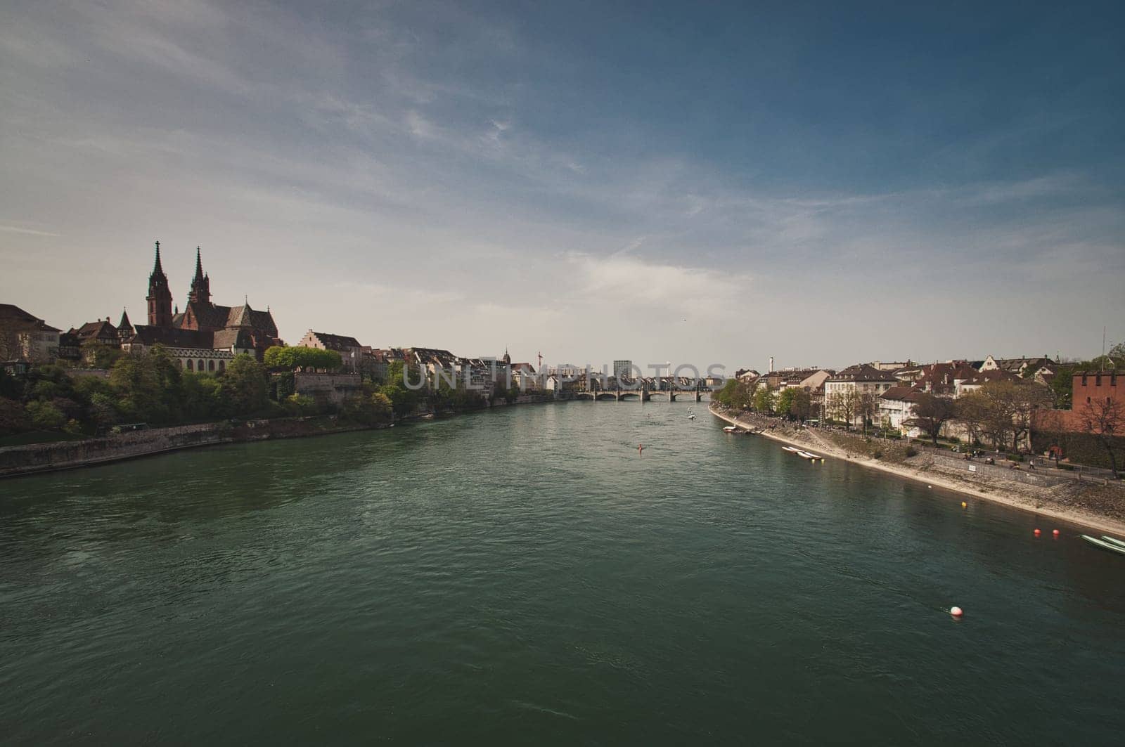 Beautiful architecture of Basel, Switzerland, at the River Rhine on a sunny day