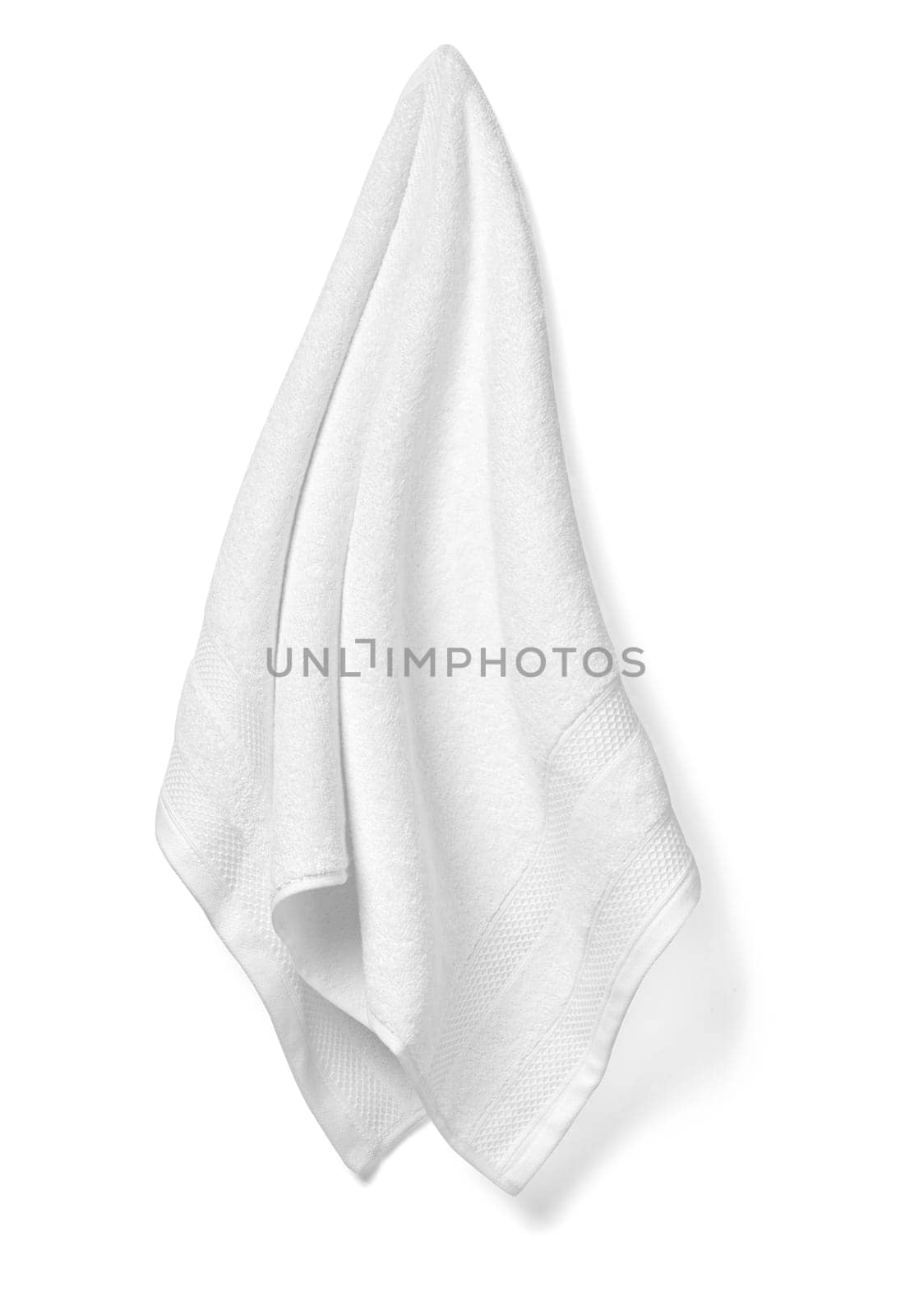 close up of a white towel bathroom on white background