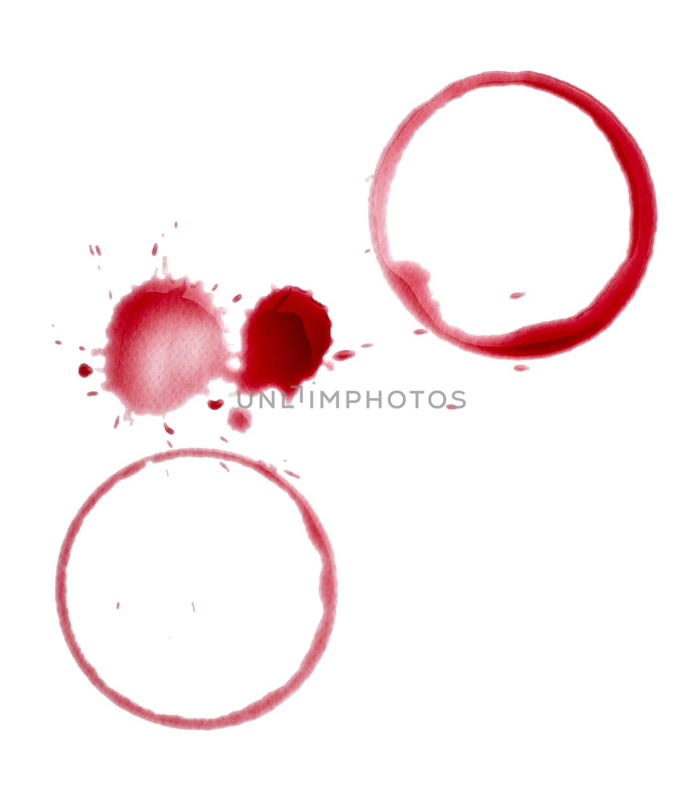 close up of a wine stain on white background