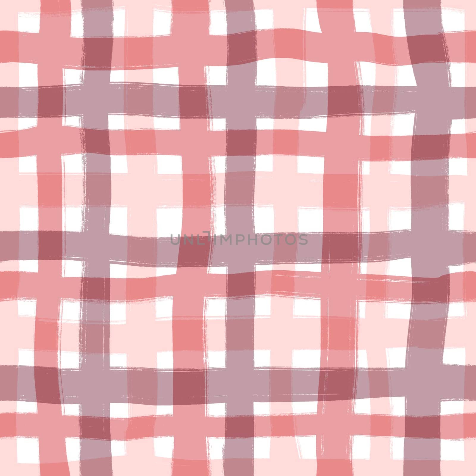 Hand drawn seamless pattern of plaid tartan checkered textile print in lilac mauve pink purple. Checks squares lines in abstract geometric modern colorful design. For wallpaper girl nursery decor textile. by Lagmar