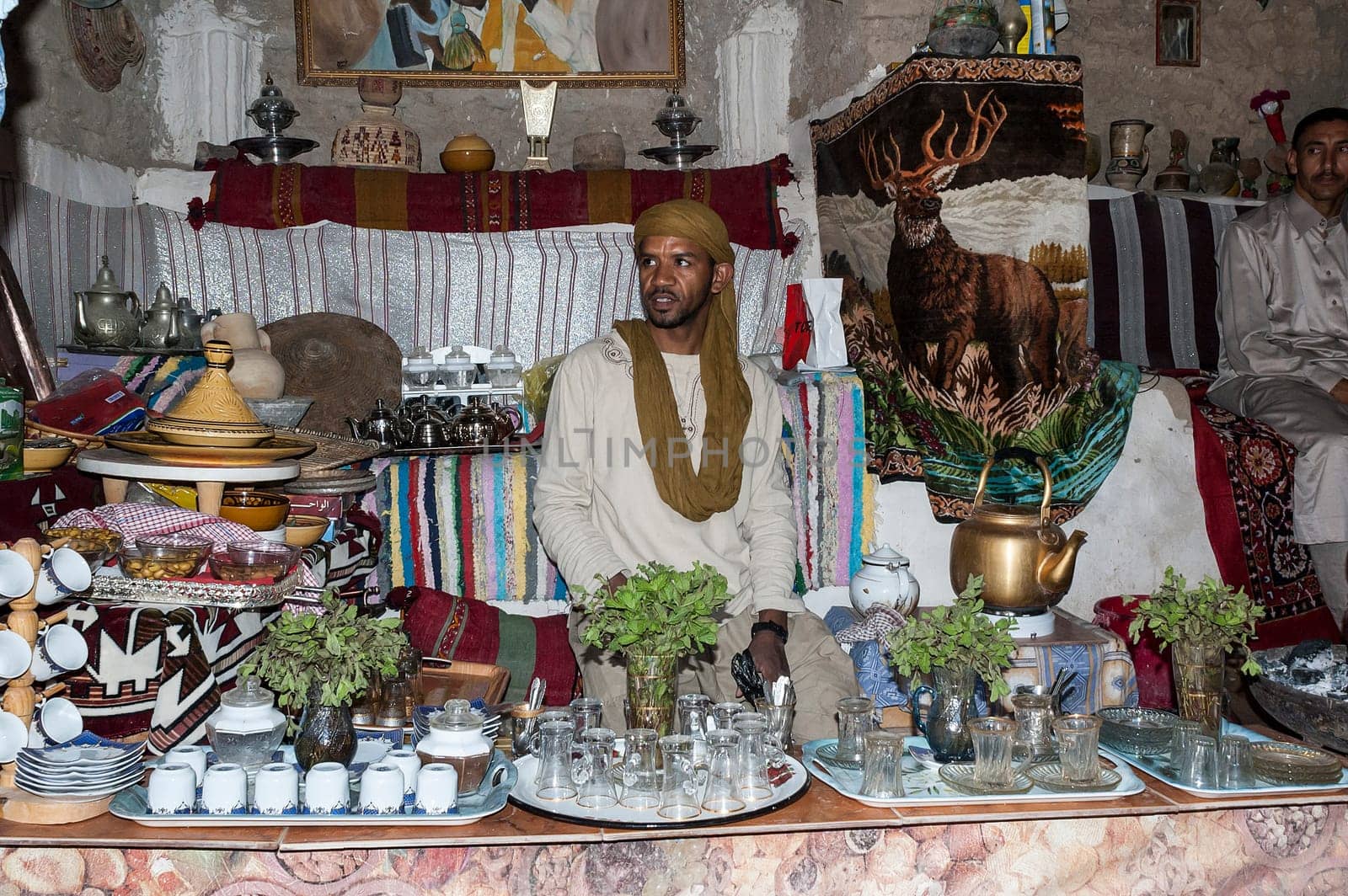 Ghadames, Libya - 11/03/2006: A quaint tee shop in the ancient white city of Ghadames