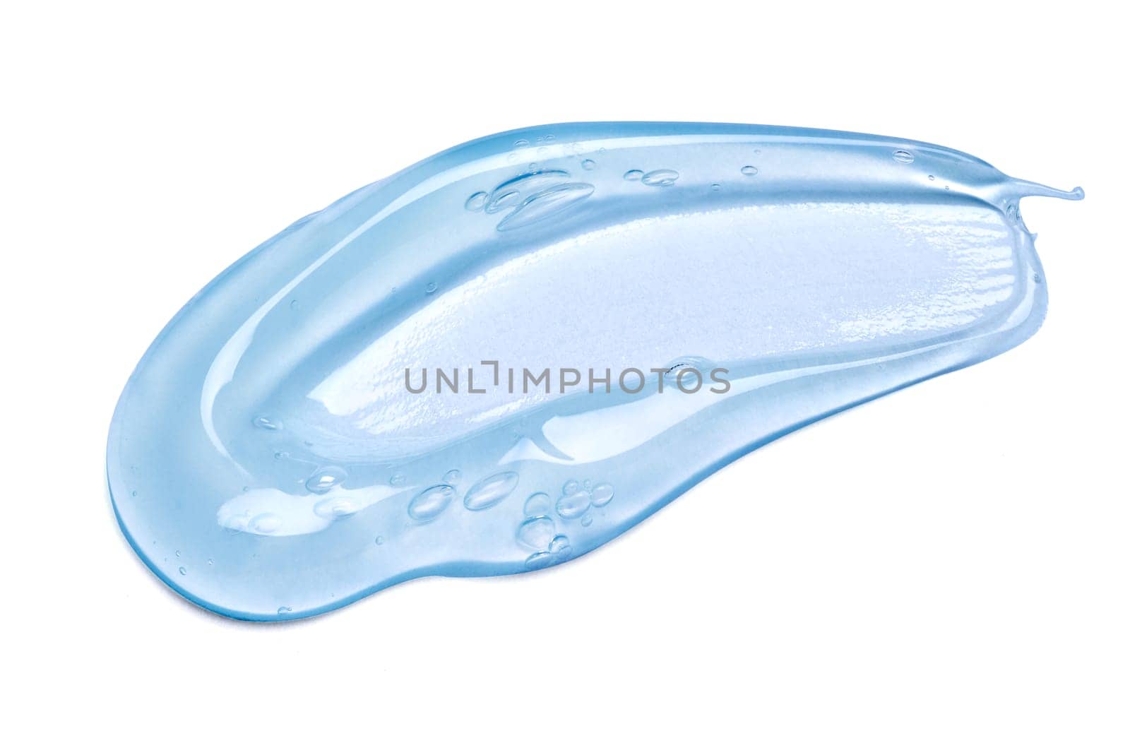 close up of a transparent gel cream sample on white background