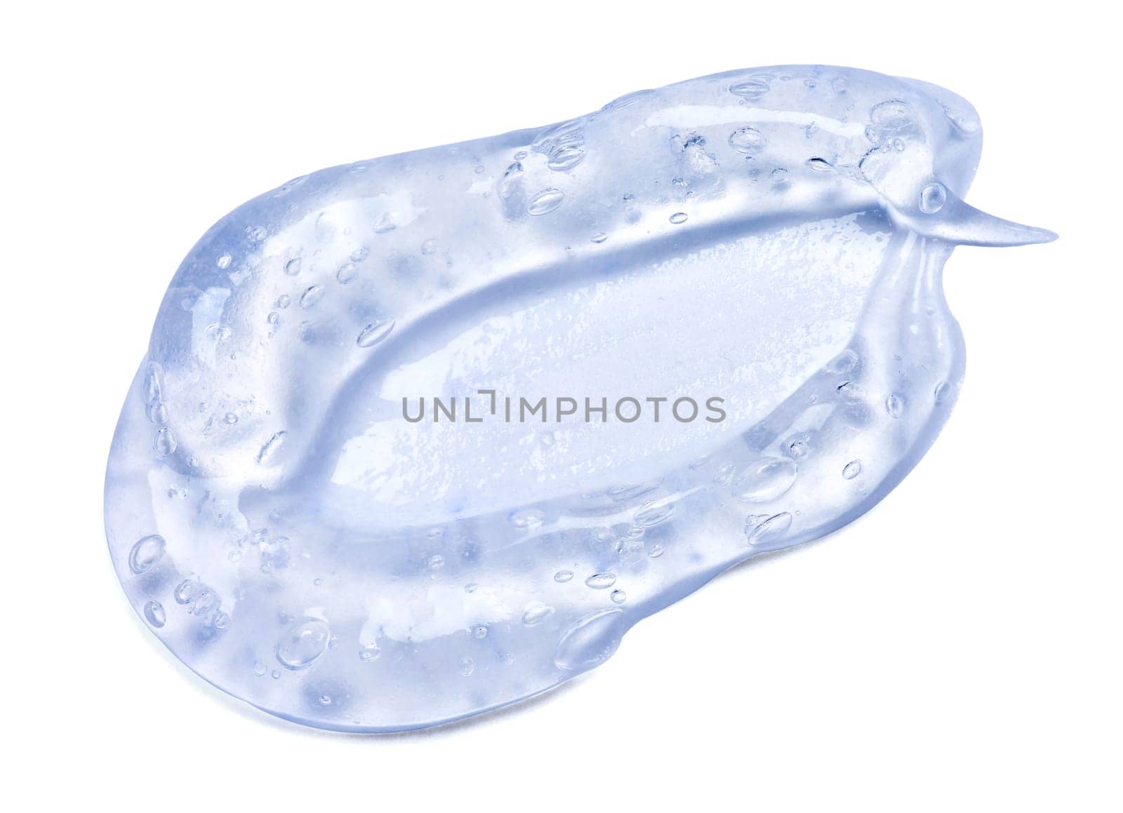 close up of a transparent gel cream sample on white background