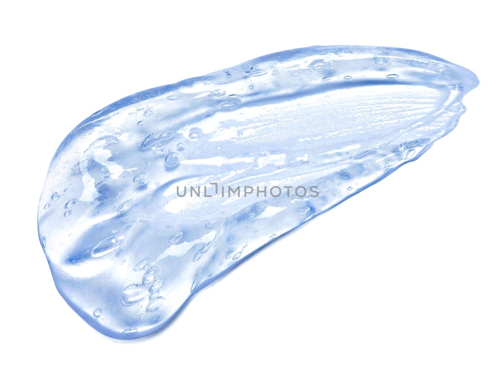 close up of a transparent gel cream sample on white background