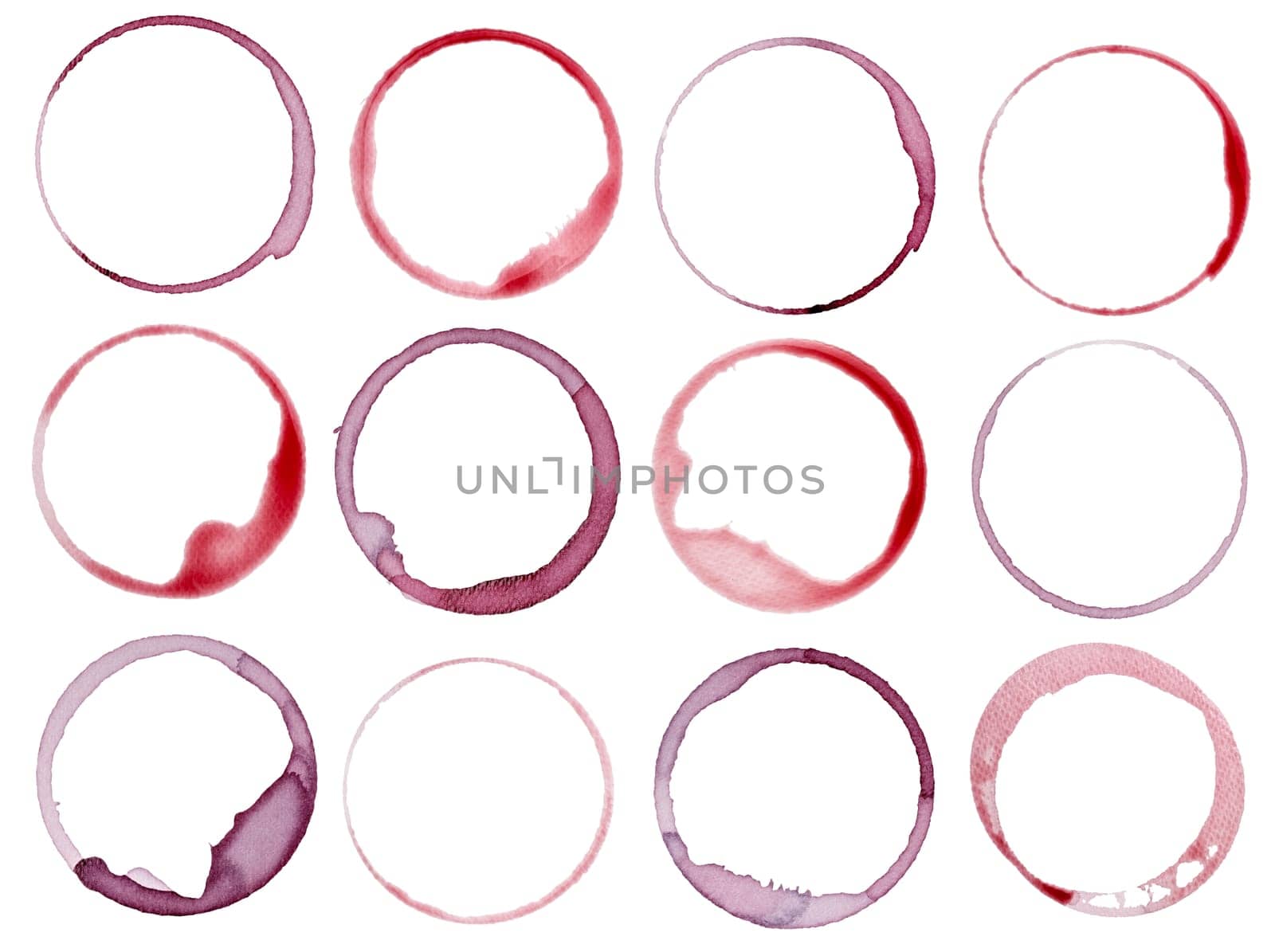close up of a wine stain on white background