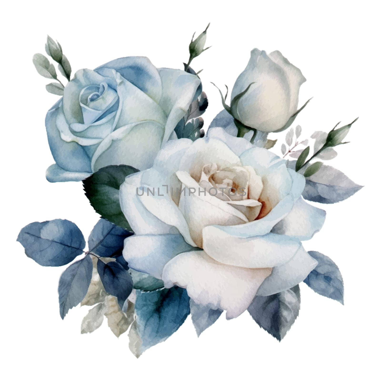 Blue Pastel Rose Flower Bouquet - Mother Watercolor Clipart. Design element for mother's day, decoration, planner sticker, sublimation and more.