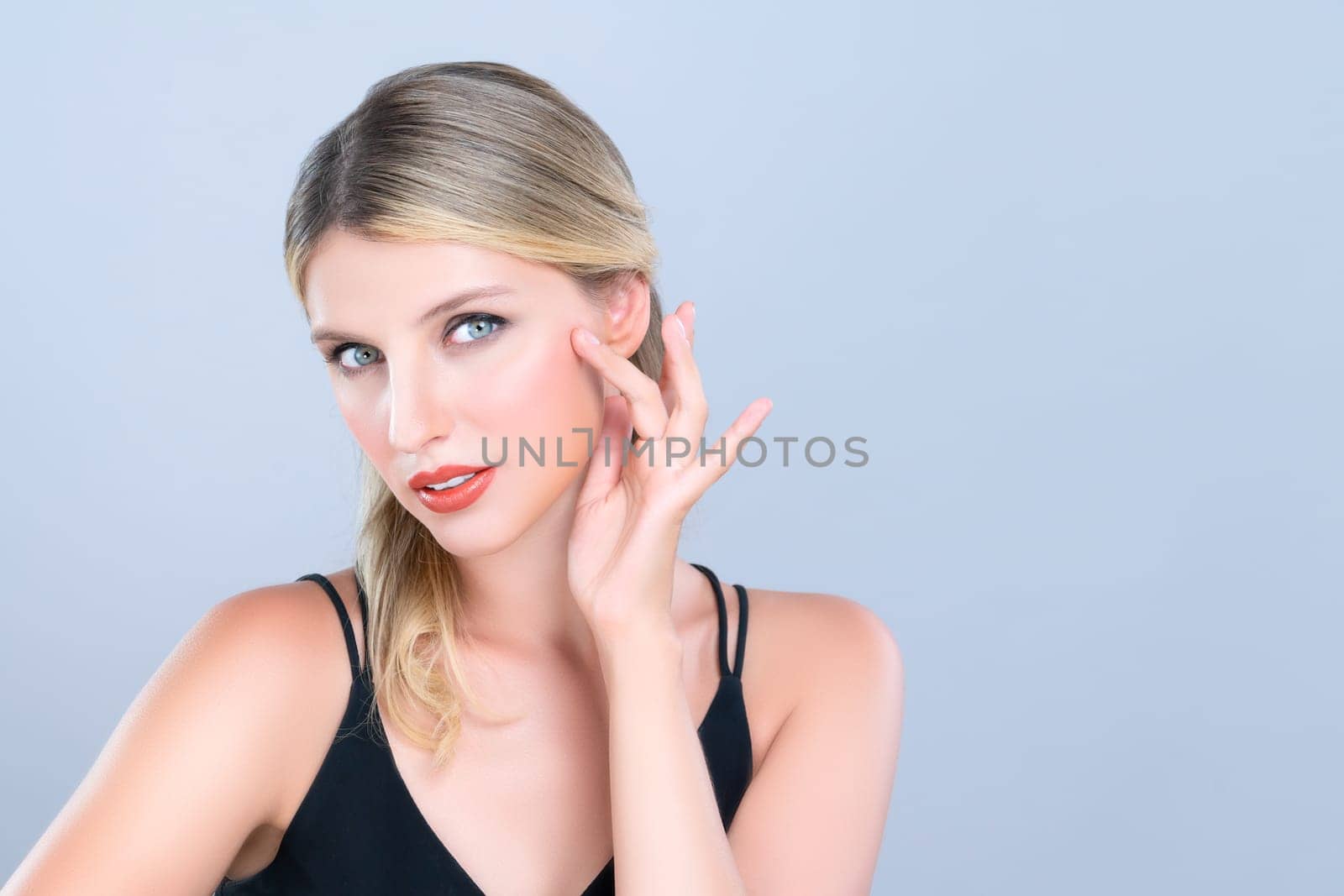 Pretty beautiful woman with alluring perfect smooth and clean skin portrait. by biancoblue