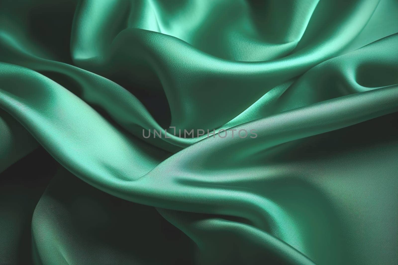 Texture of green silk fabric. Beautiful emerald green soft silk fabric background.