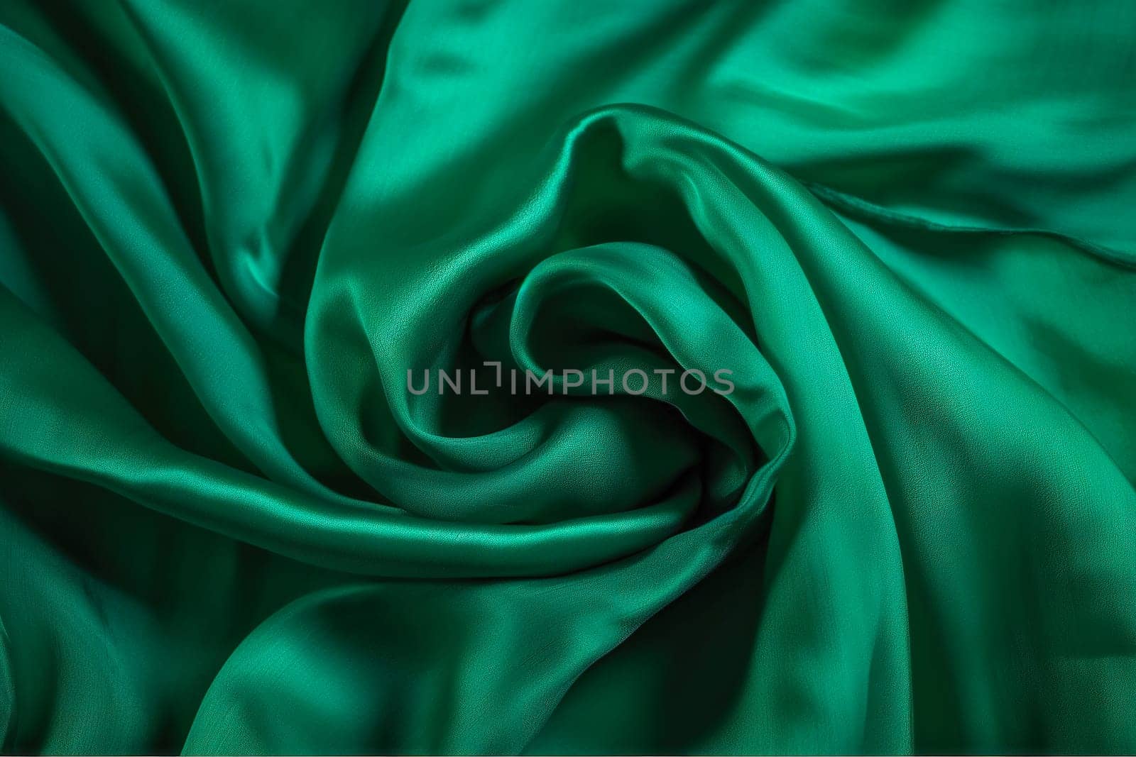 Texture of green silk fabric. Beautiful emerald green soft silk fabric background.