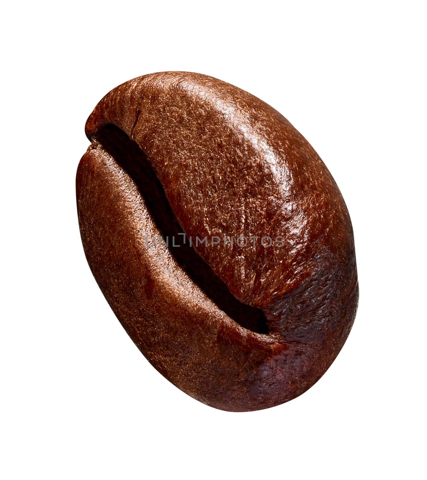 close up of a coffee bean on white background