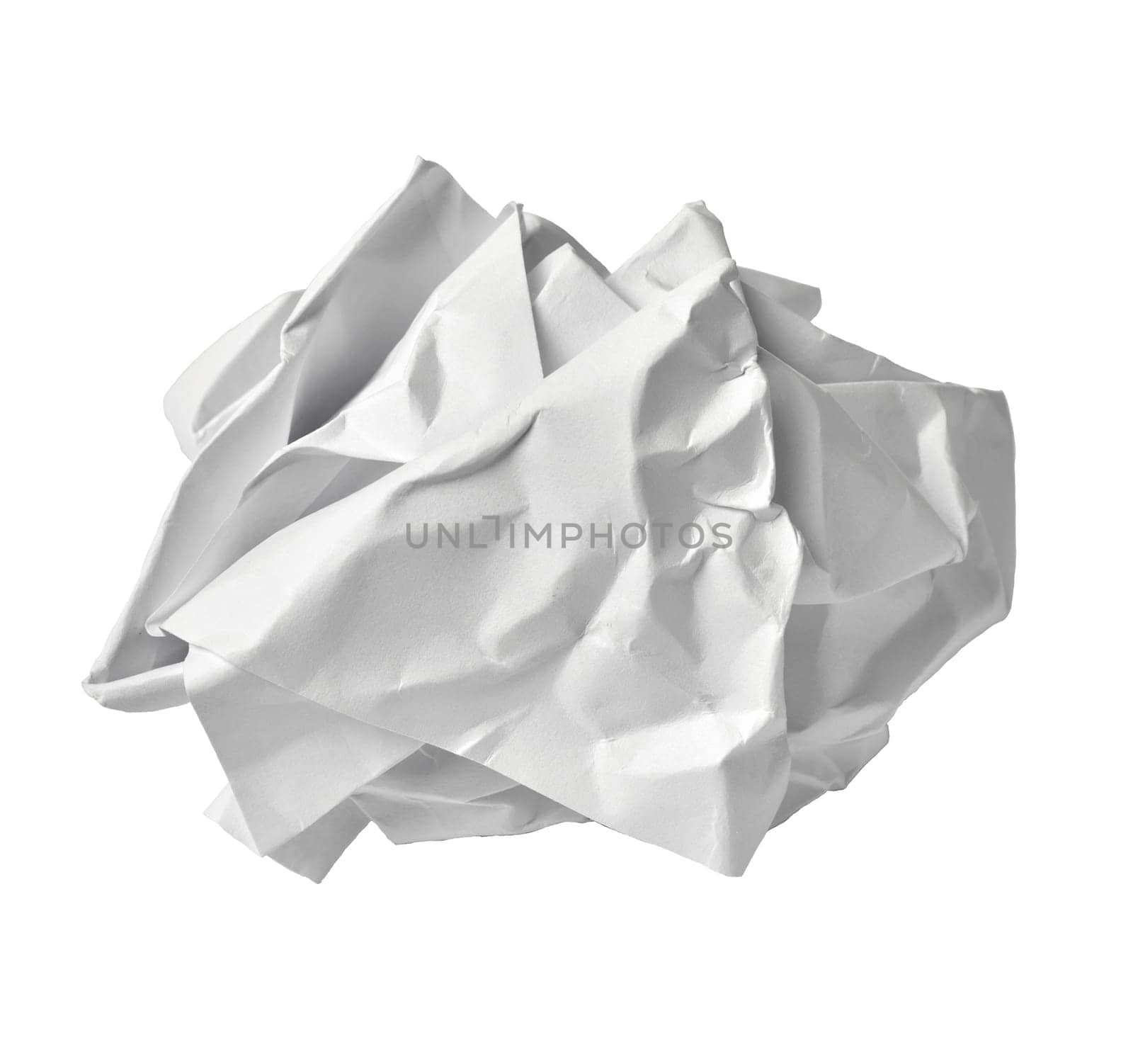 close up of a paper ball trash on white background