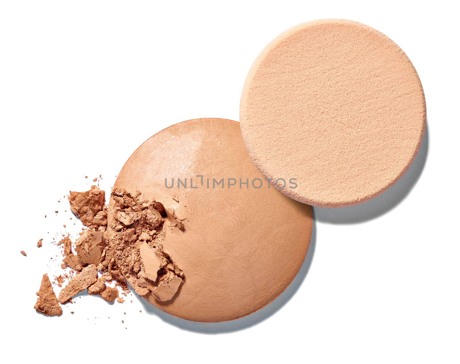 close up of face powder on white background