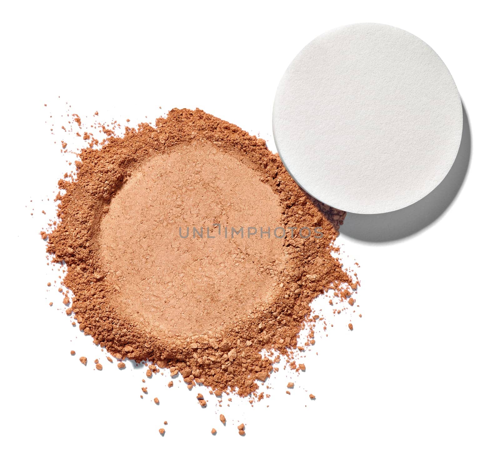 close up of face powder on white background