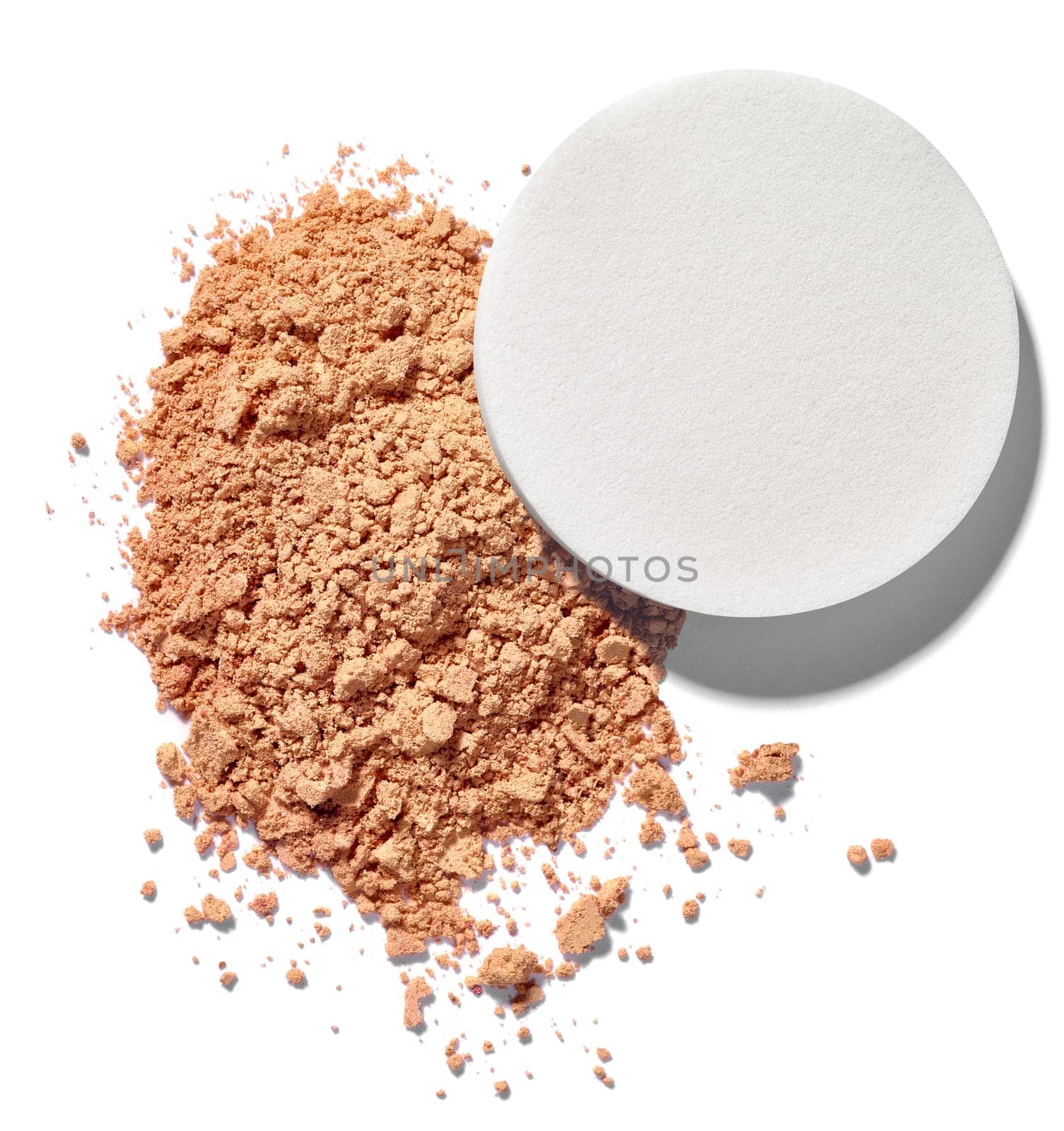 close up of face powder on white background