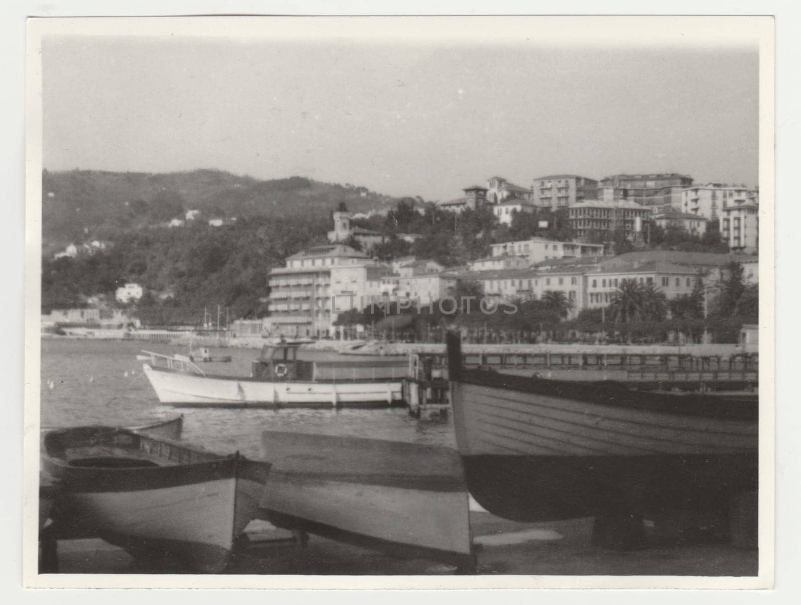 Vintage photo shows the Italian riviera. Retro black and white photography. Circa 1970s. by roman_nerud