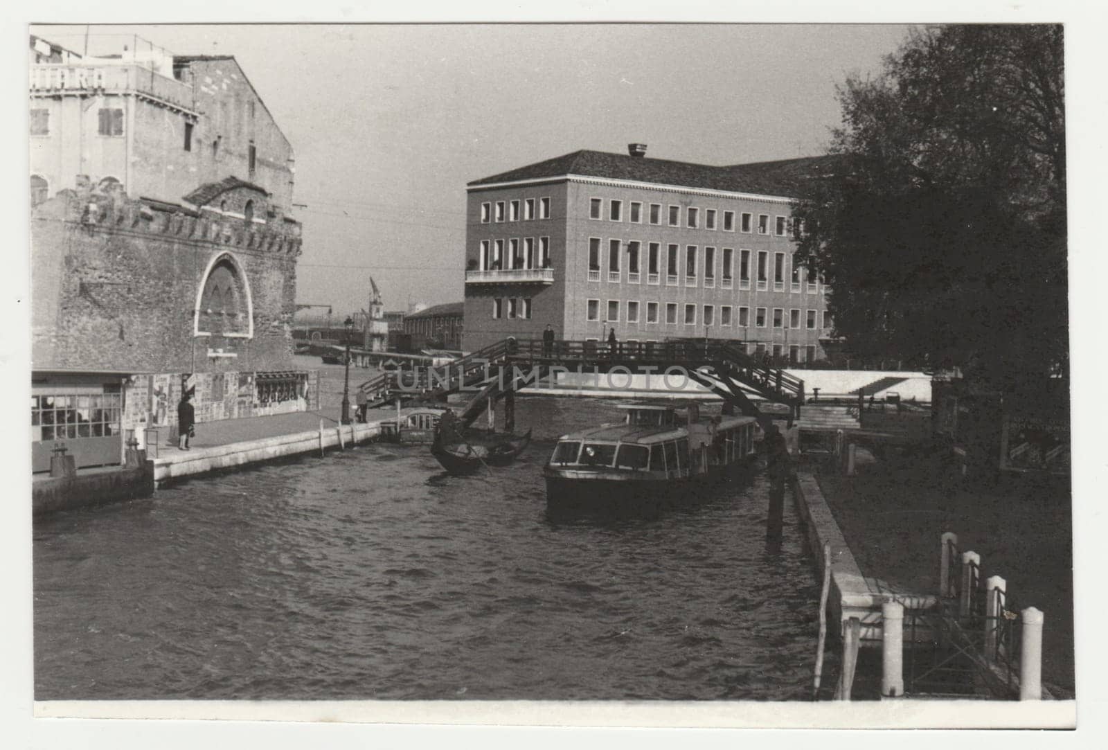 VENEZIA - VENICE, ITALY - CIRCA 1970s: Vintage photo shows the Italian town - Venice. Retro black and white photography. Circa 1970s.