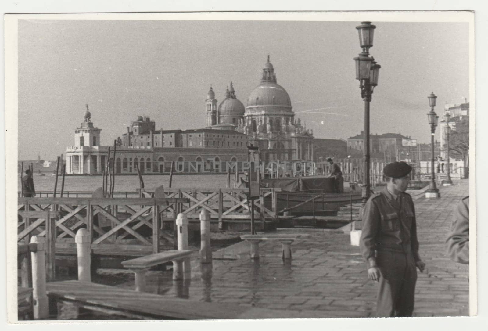 VENEZIA - VENICE, ITALY - CIRCA 1970s: Vintage photo shows the Italian town - Venice. Retro black and white photography. Circa 1970s.