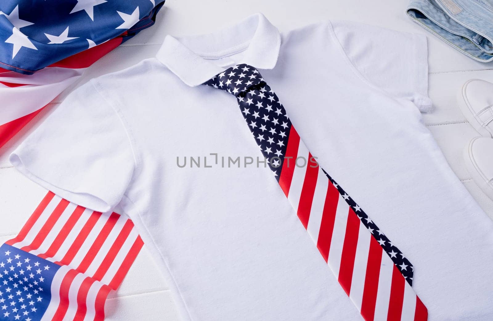 White polo shirt with usa flag for mockup design, fourth july celebration by Desperada