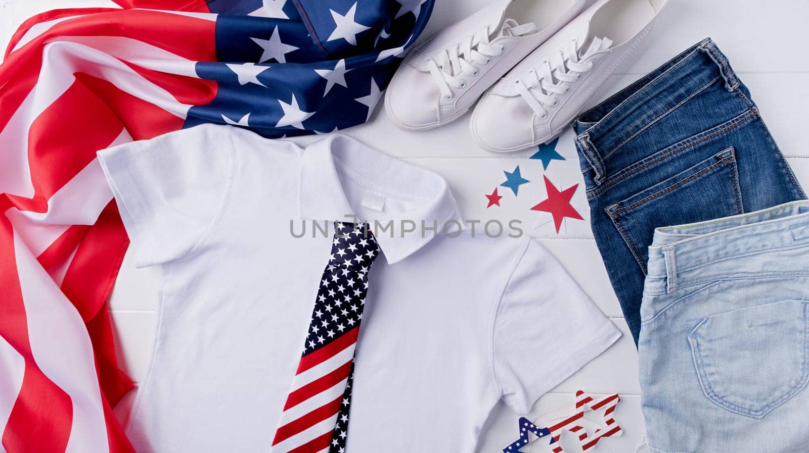 White polo shirt with usa flag for mockup design, fourth july celebration by Desperada