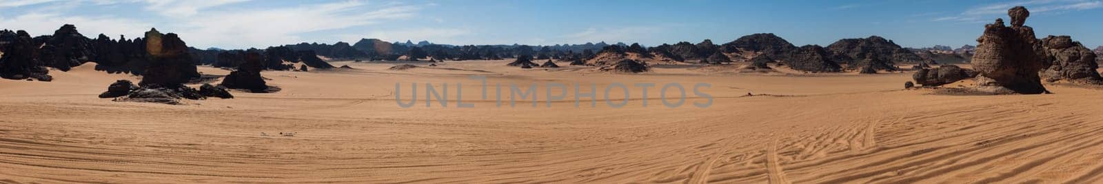 Sandstone rock formations in Akakus (Acacus), Sahara Desert, Libya.