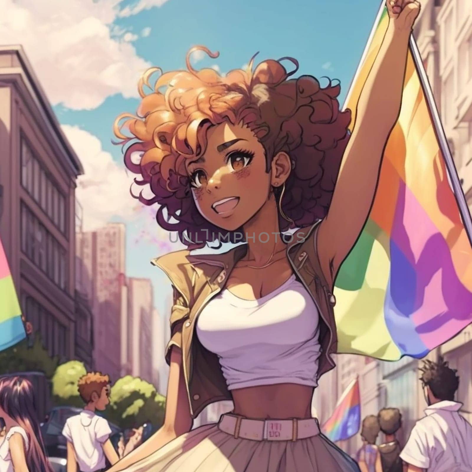 Portrait, pride and woman in city with flag for lgbtq community, ally or lesbian with support and equality in love outdoor. Rainbow, parade and lgbt awareness, inclusion and celebrate with sexuality