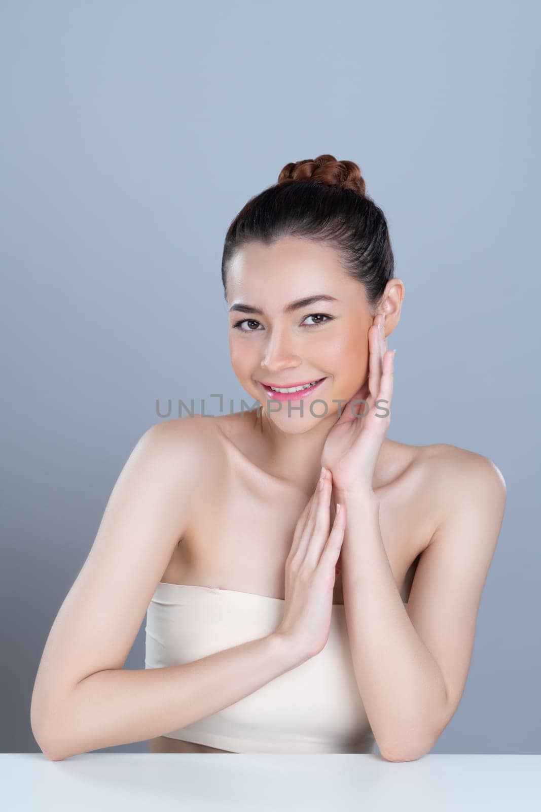 Glamorous beautiful woman with perfect smooth and clean skin advertisement. by biancoblue