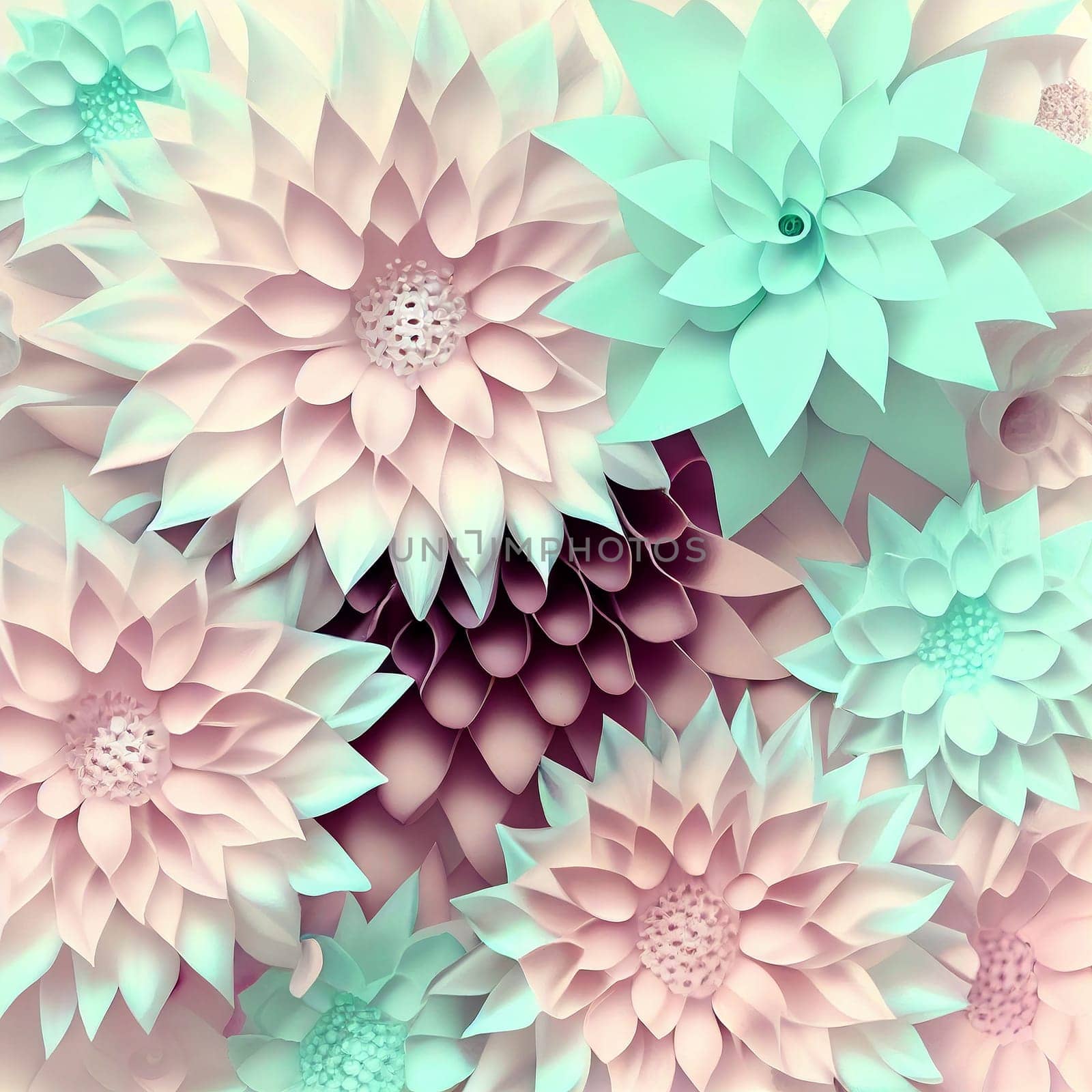 Soft floral design flowers in pastel tones for background,Copy space for text, 3d design, modern colorful style beautiful flowers generated AI