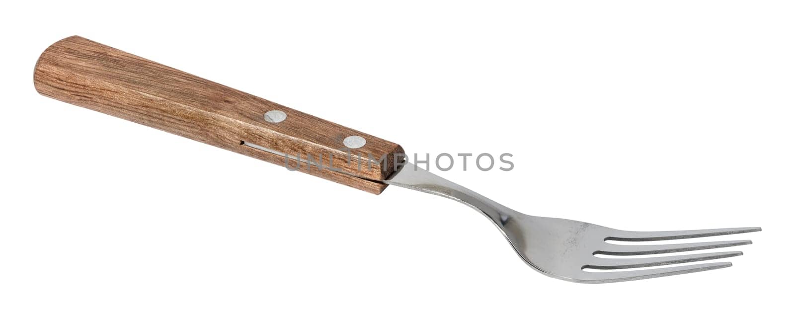 Fork with a wooden handle on a white isolated background by ndanko