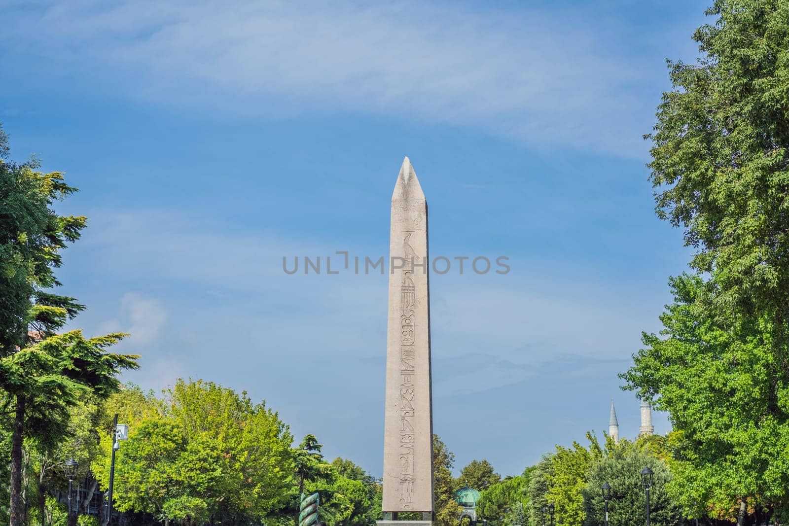 View of Obelisk of Theodosius is the Ancient Egyptian obelisk of Pharaoh Thutmose III places in the Hippodrome of Constantinople, Turkey. Theodosius Dikilitasi by galitskaya