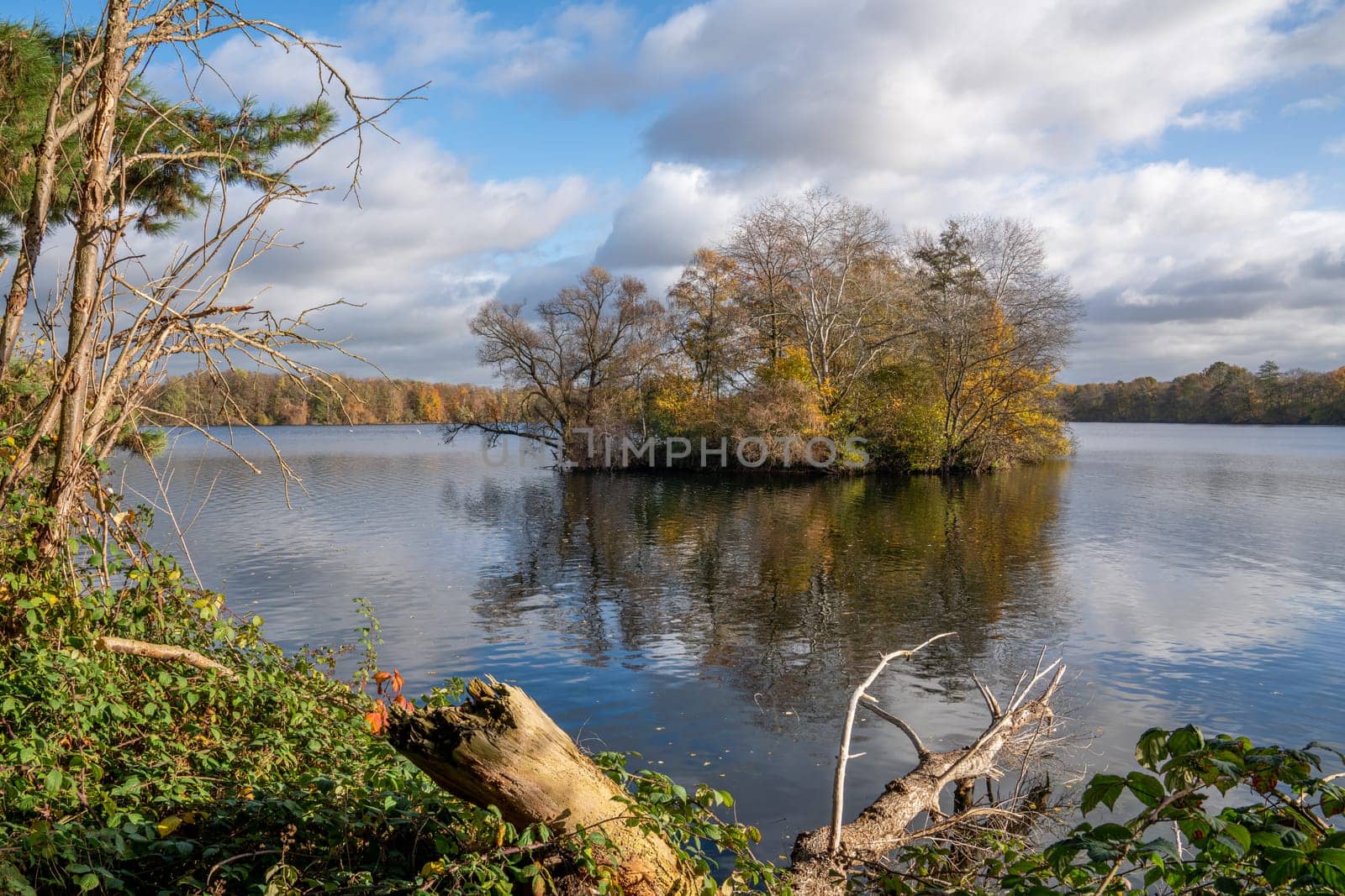 Panoramic image of Unterbach lake close to Dusseldorf during autumn, Germany