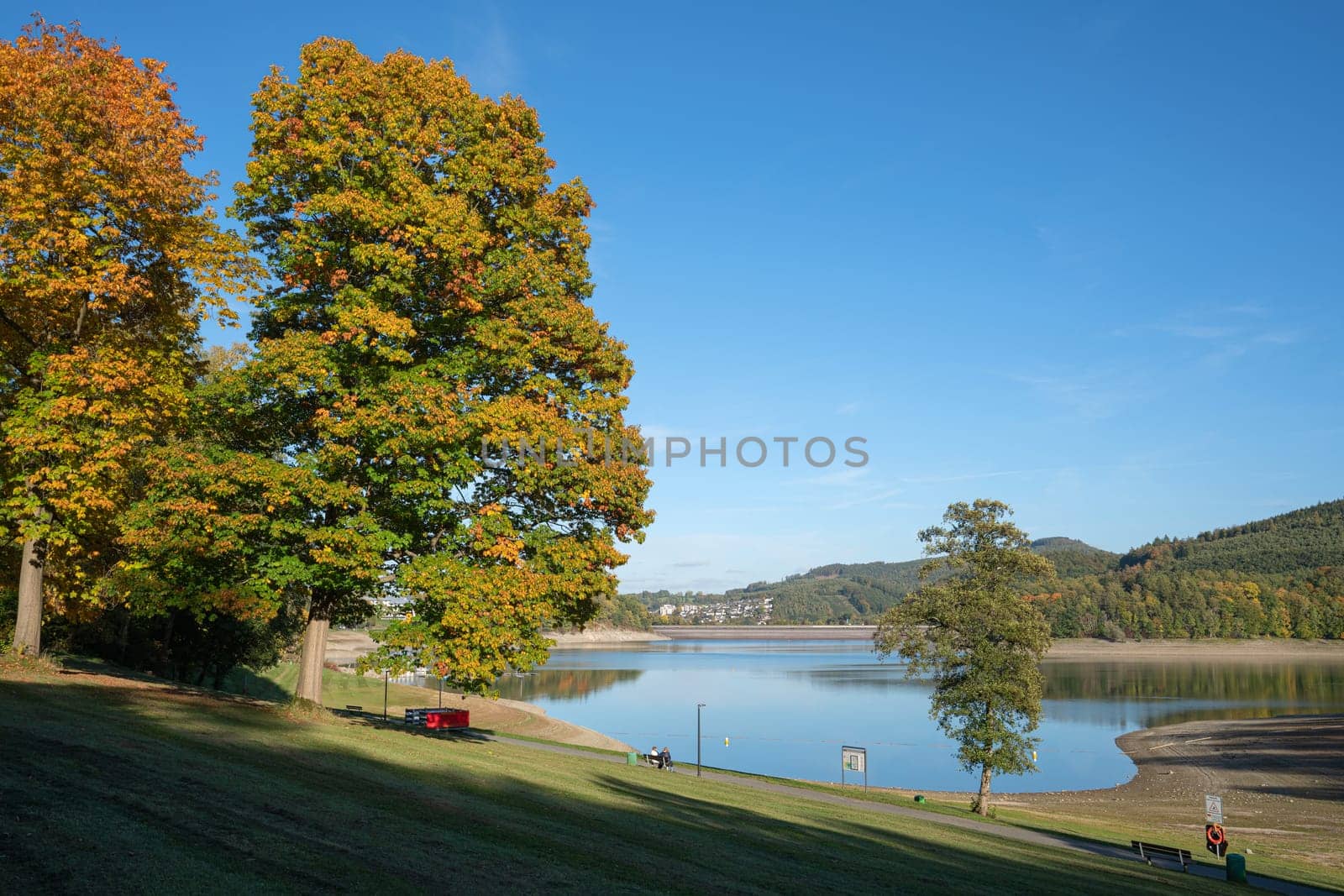 Panoramic image of Lake Henne close to Meschede; Sauerland, Germany