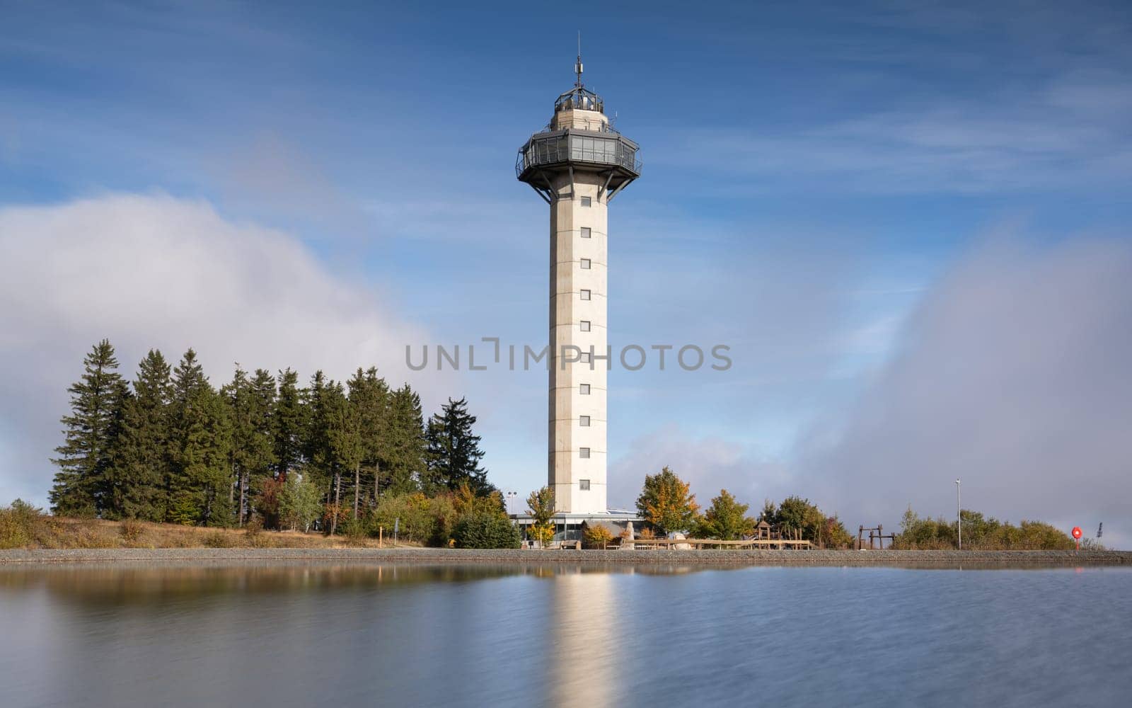 Heather tower close to Willingen with cloudy sky, Sauerland, Germany