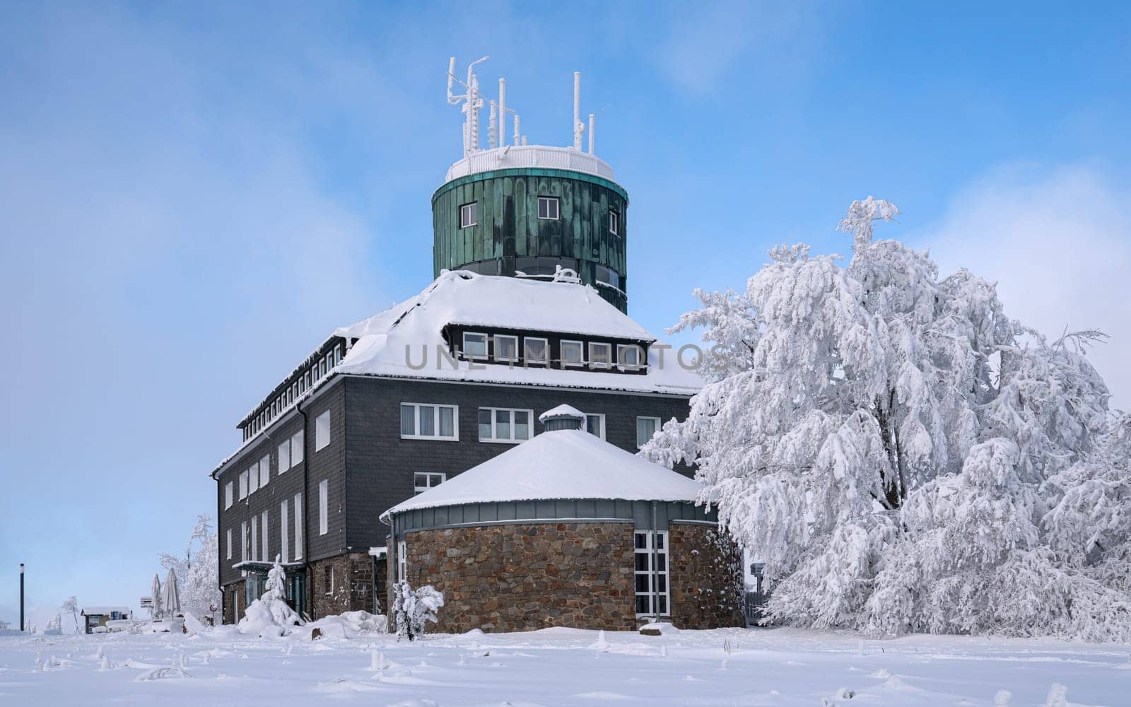 Panoramic landscape image of Kahler Asten during wintertime, Sauerland, Germany