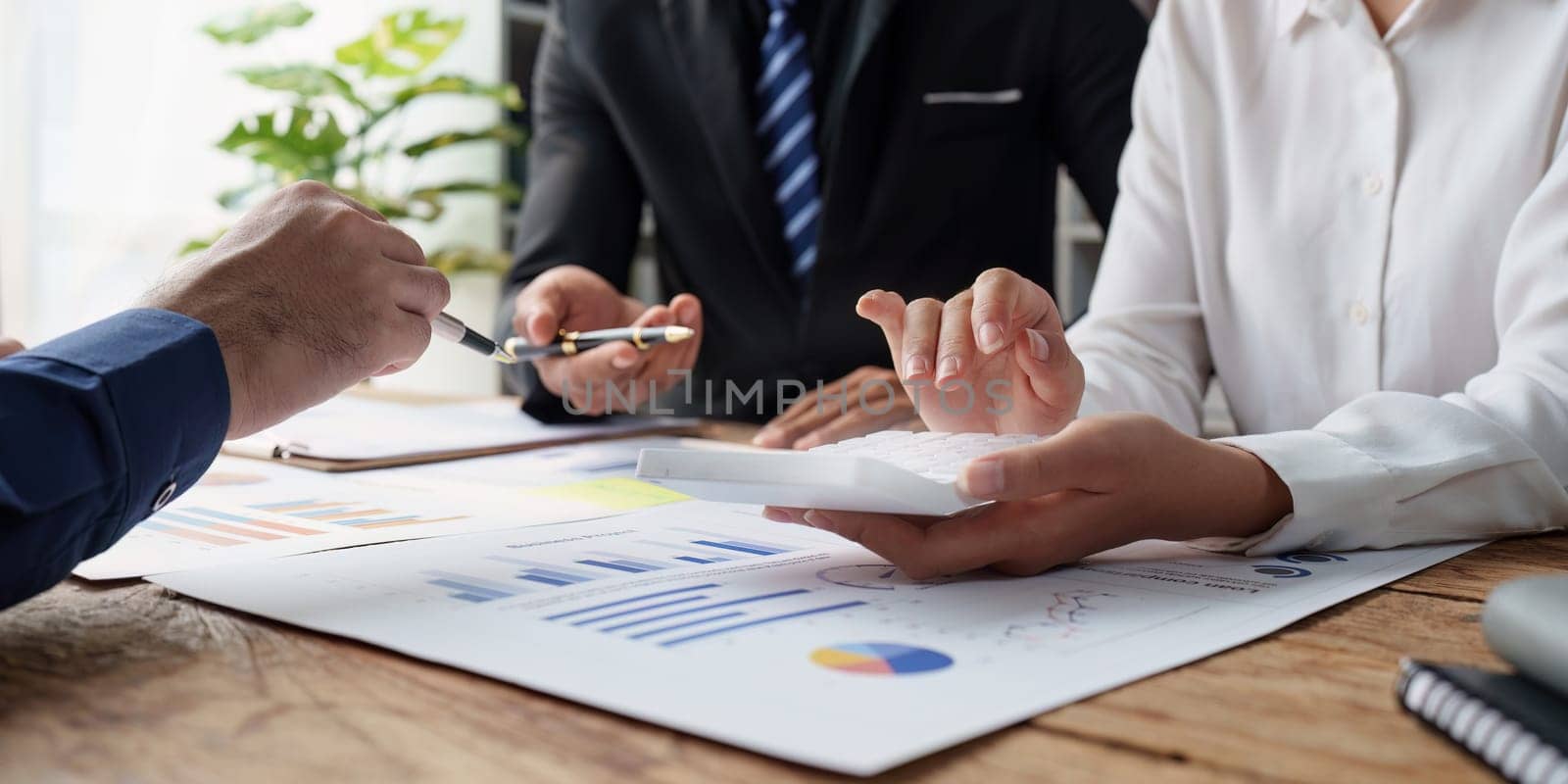 Group of Business People Meeting analysis financial plan, discussion, research with paperwork at office, accounting concept.